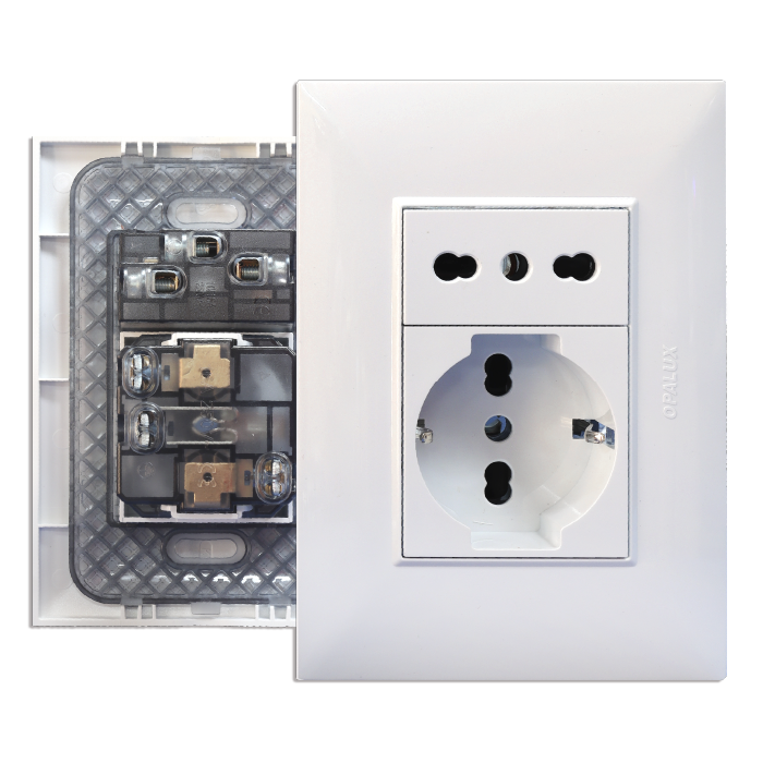 Toma Schuko + 3 en Línea "Opalux" KF4237