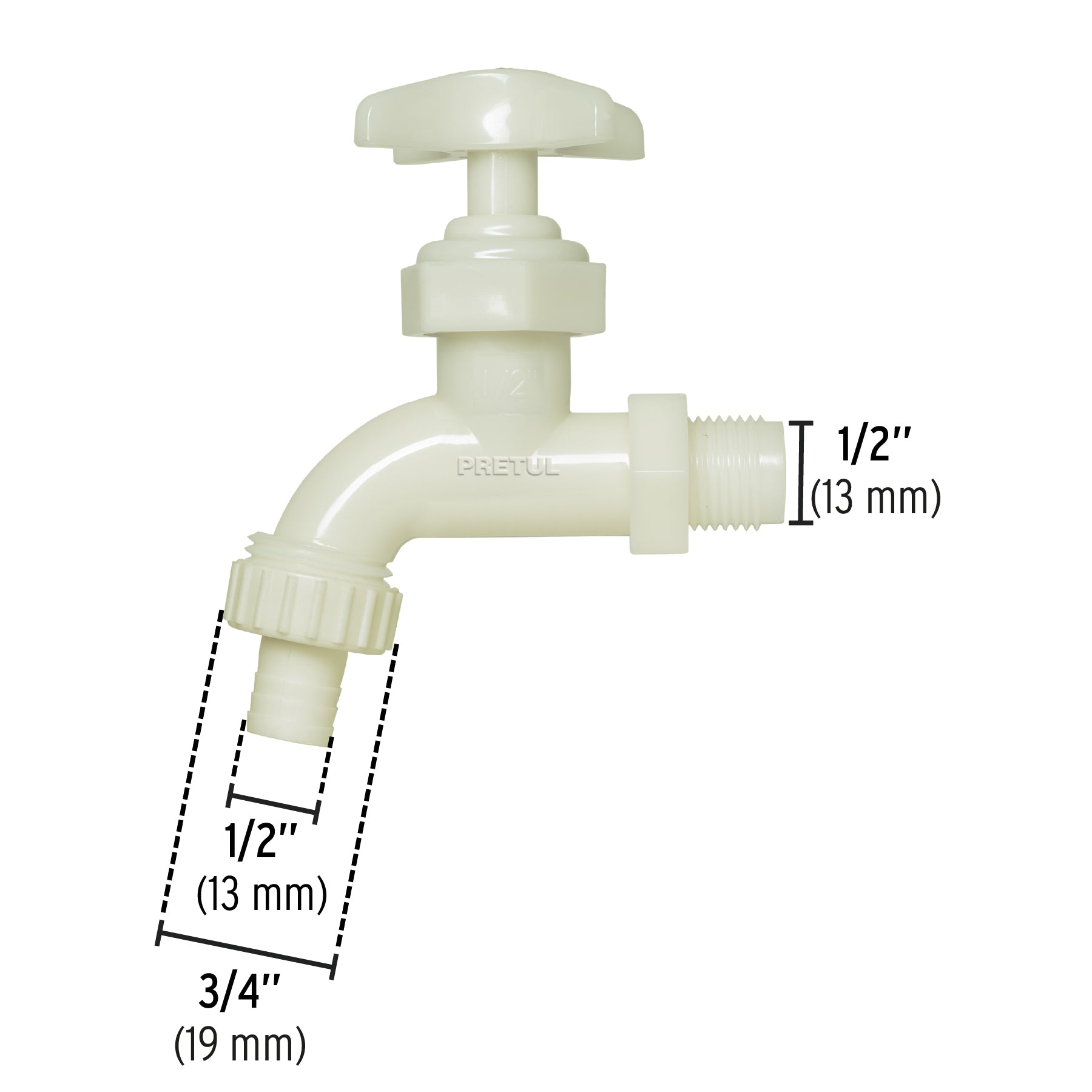 Caño plástico de naríz 1/2" para jardín, 59 g, Pretul - 29030