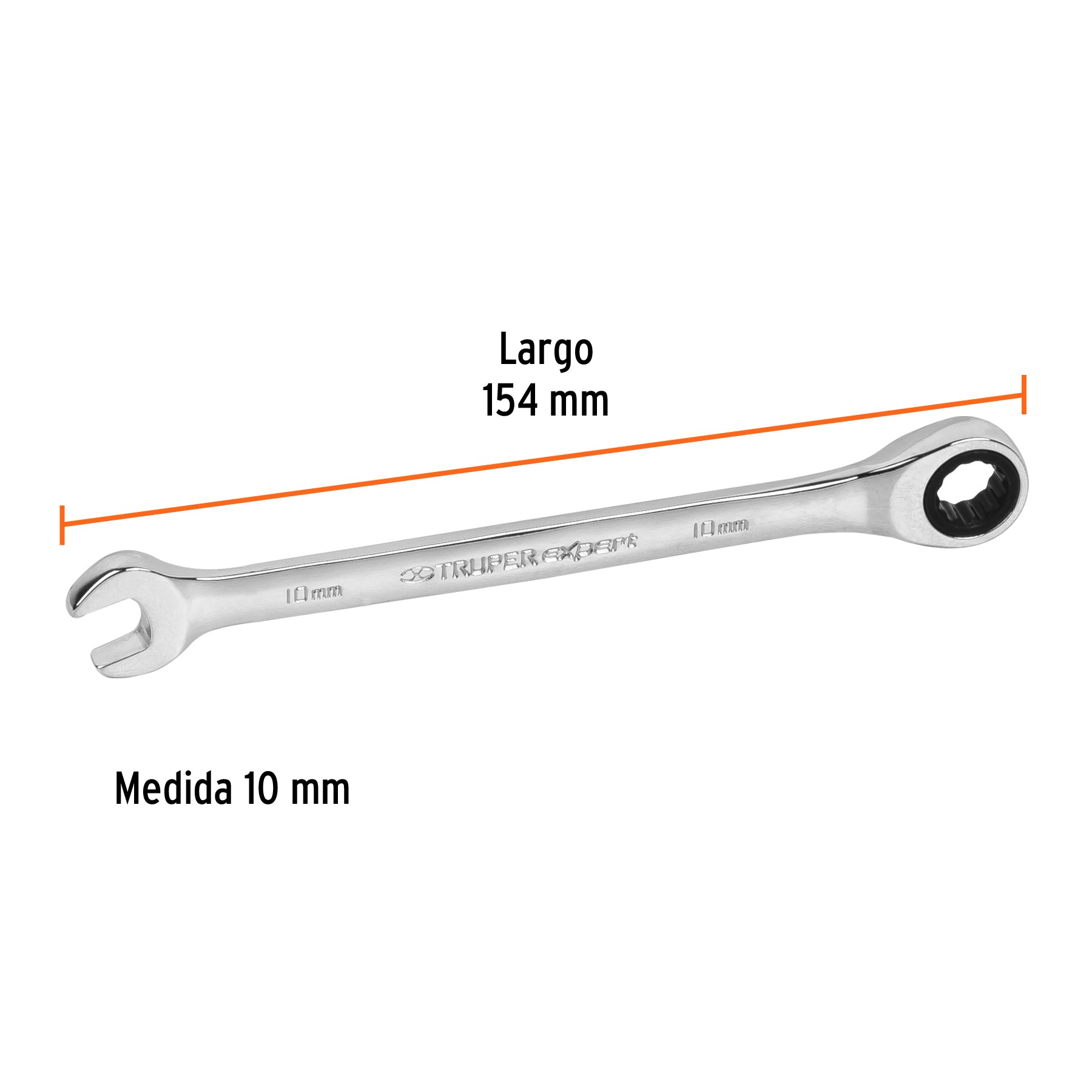 Llave mixta con ratchet 10 mm x 154 mm largo, Truper - 15743