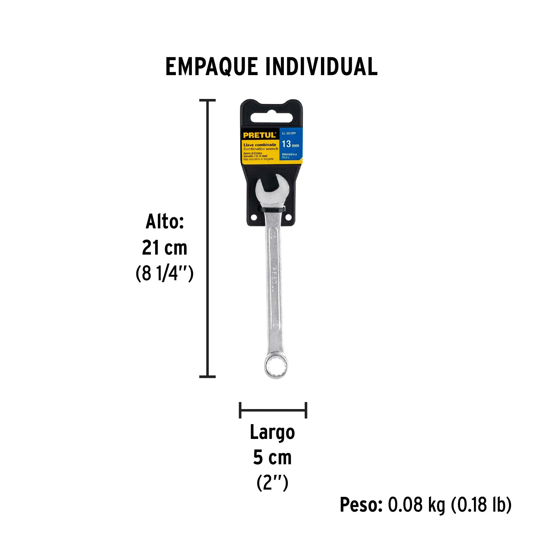 Llave combinada 13 mm x 170 mm de largo, Pretul - 21907