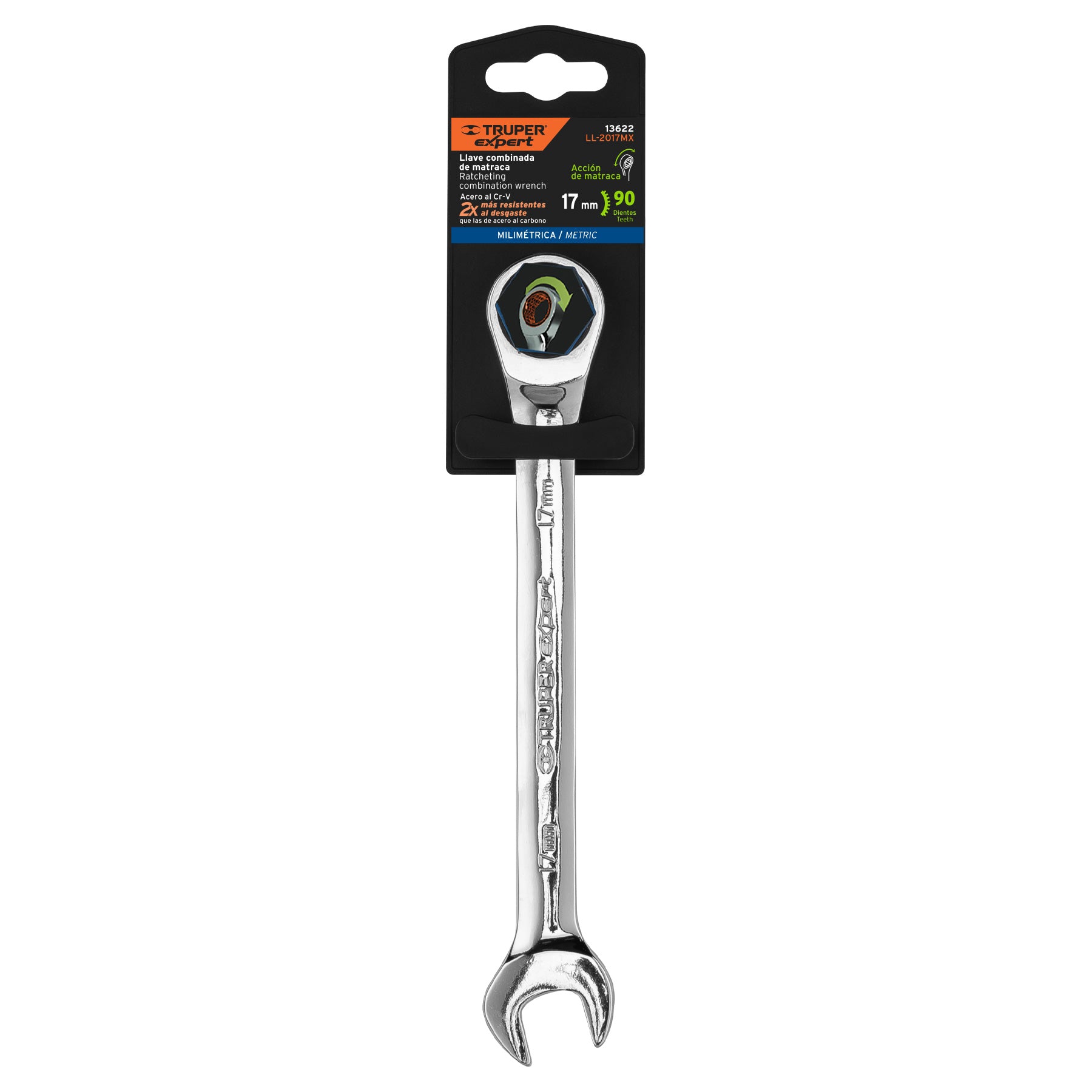 Llave mixta con ratchet 17 mm x 218 mm largo, Expert - 13622