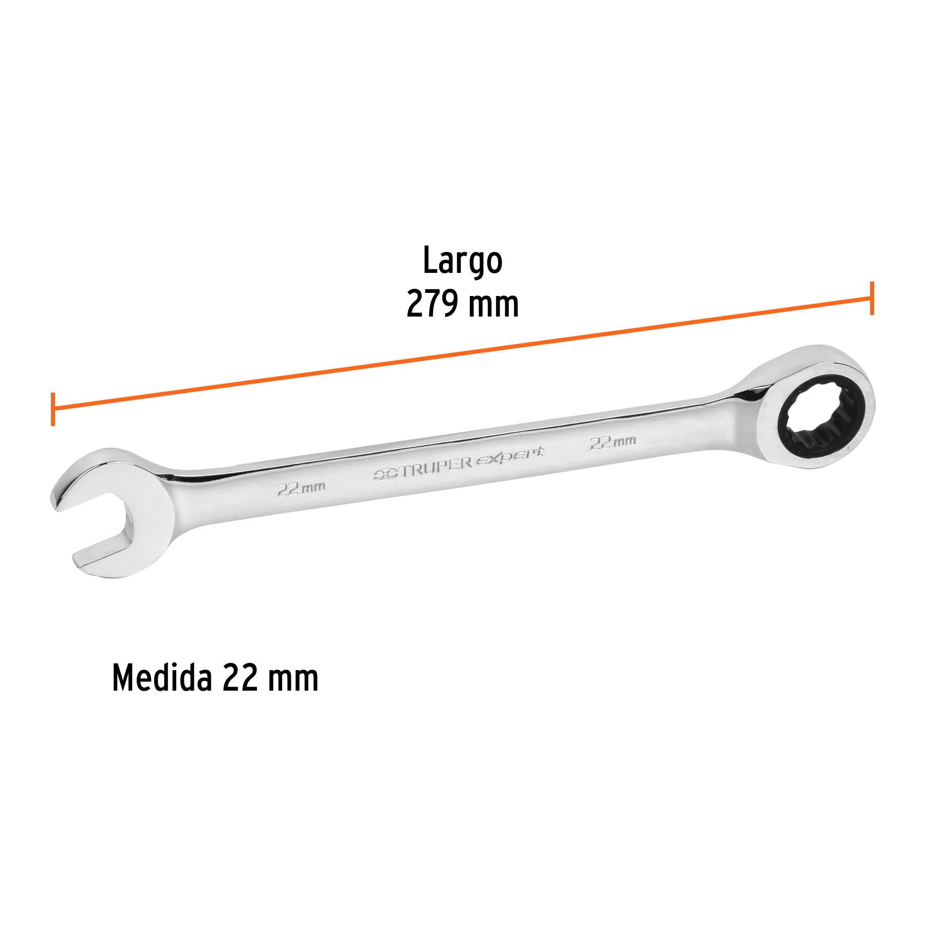 Llave combinada con matraca 22 mm x 279 mm largo, Truper - 13624