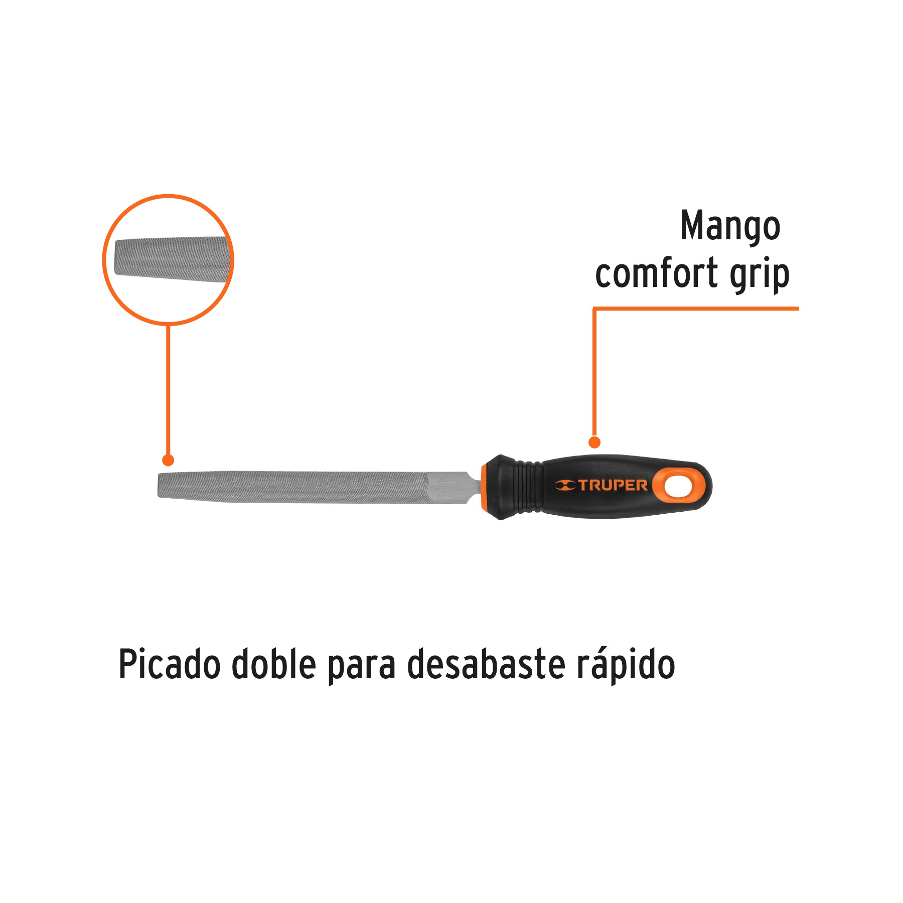 Lima media caña bastarda 6" mango doble inyección, Truper - 15317