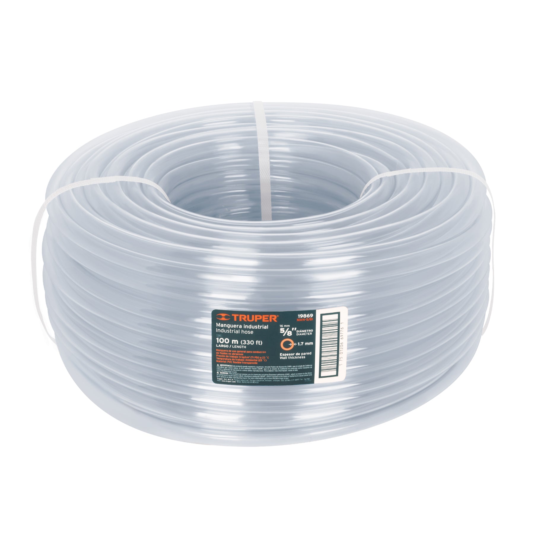Metro de manguera 5/8" industrial en rollo de 100 m, Truper - 19869