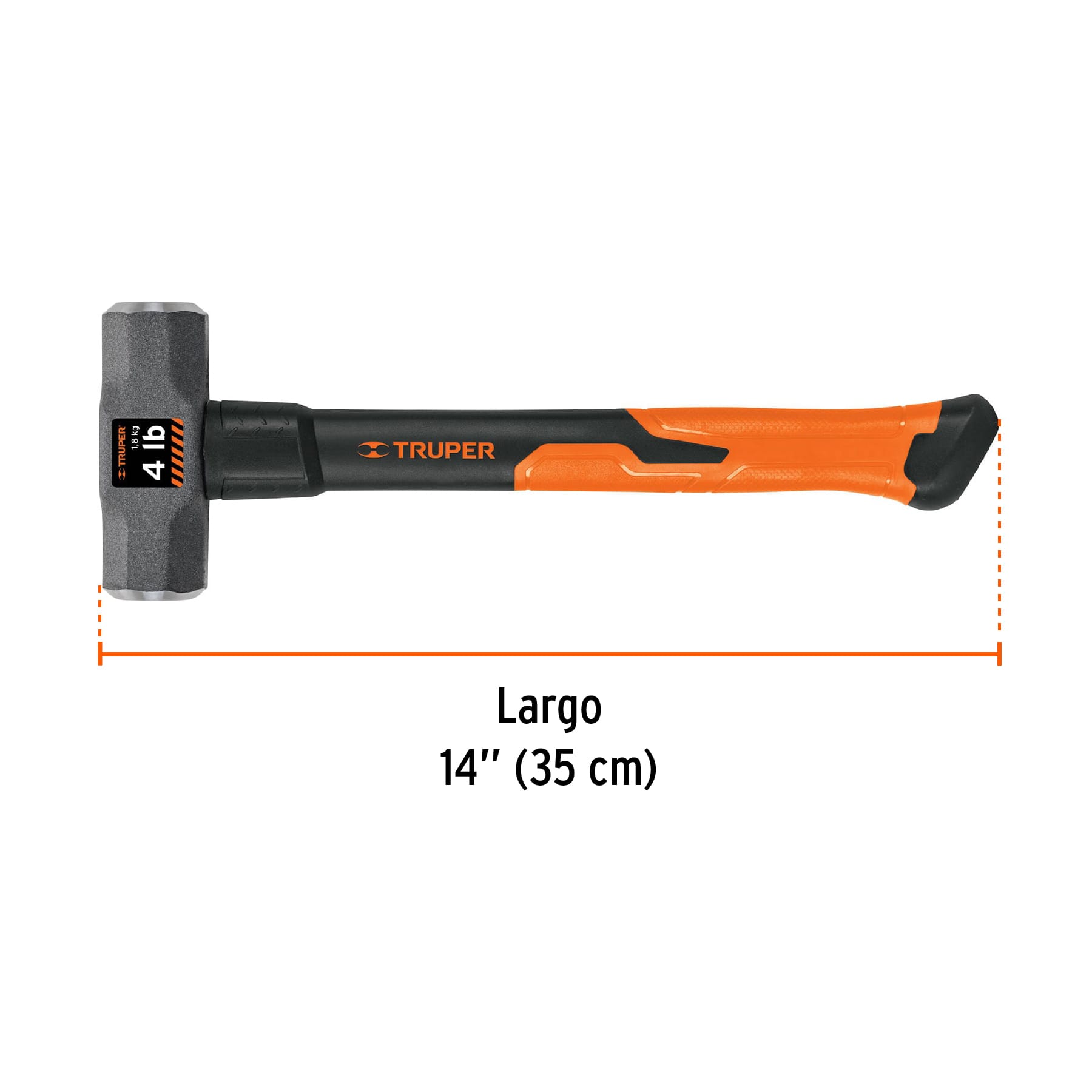 Comba Marro octagonal 4 lb, mango de fibra de vidrio 14", Truper - 16536