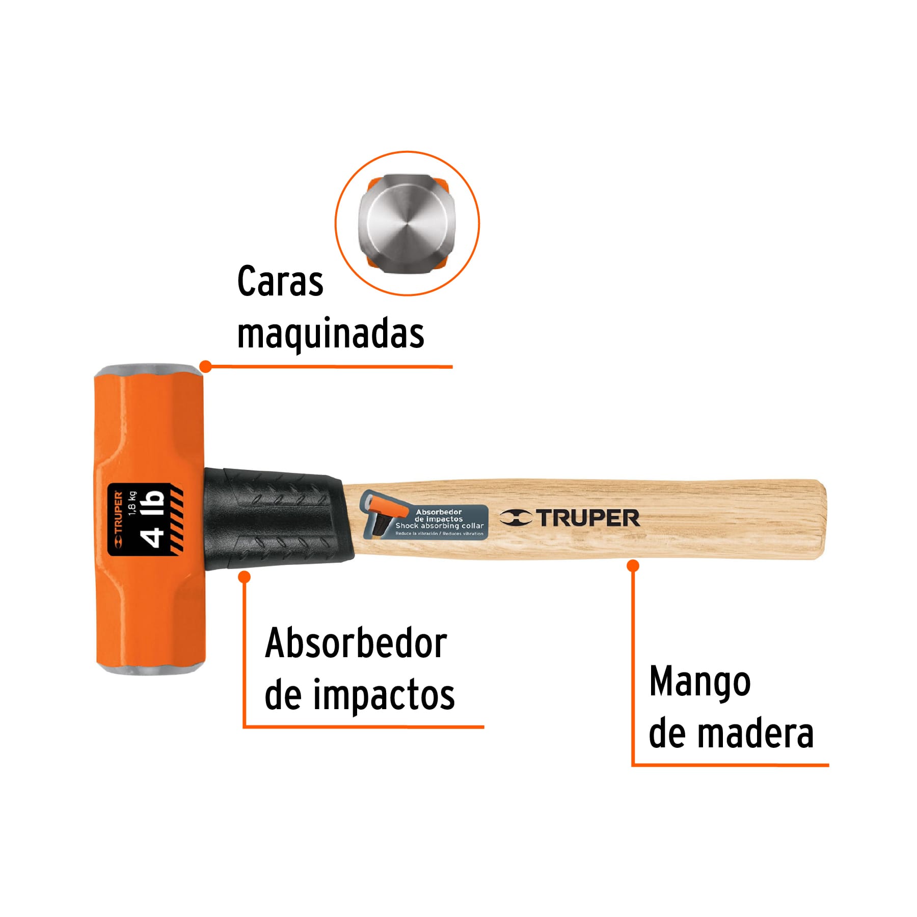 Comba octagonal 4 lb, mango de madera 12", Truper - 16508