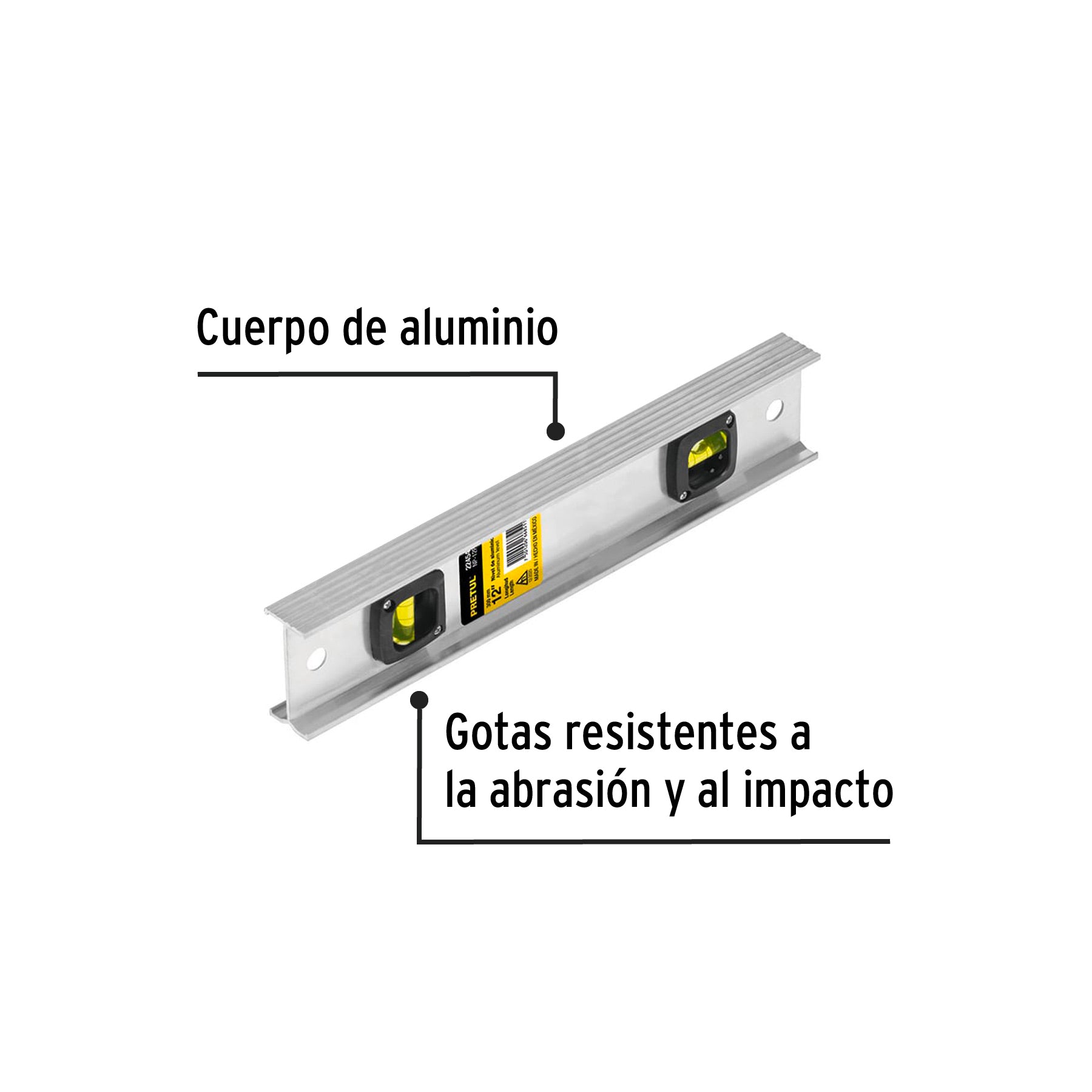 Nivel de 12" con cuerpo de aluminio, Pretul - 22454