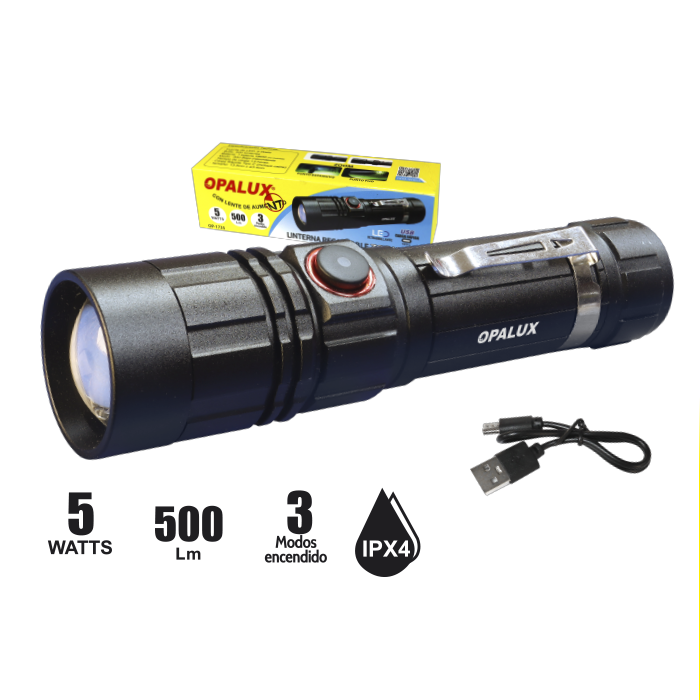 Linterna Recargable con Zoom 5W OPALUX OP-1735
