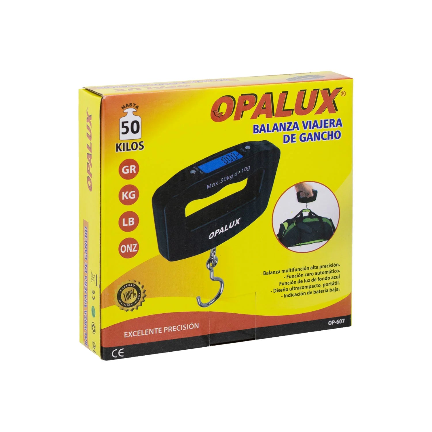 Balanza De Gancho 50kg "Opalux" 2 Pilas Aaa, Opcion Hold Cjx OP-607