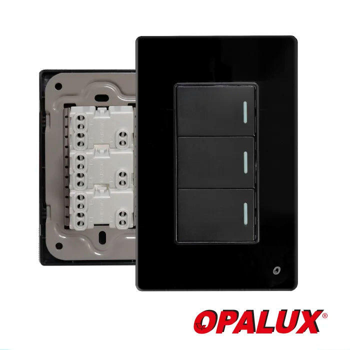INTERRUPTOR TRIPLE "OPALUX" SERIE CRISTAL COLOR NEGRO OP-AT-03NG
