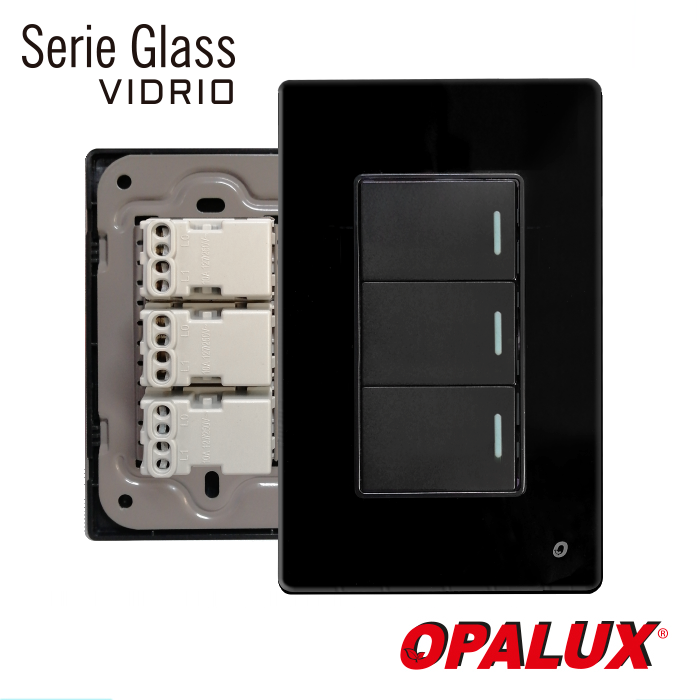 INTERRUPTOR TRIPLE "OPALUX" SERIE CRISTAL COLOR NEGRO OP-AT-03NG