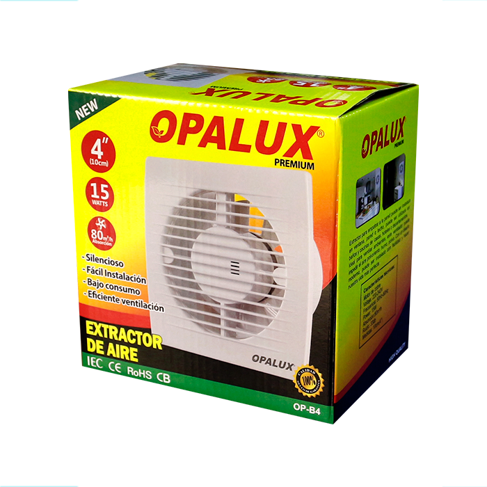 Extractor de Aire 4" Opalux OP-B4 – 15W, 80 m3/h, 33 dB