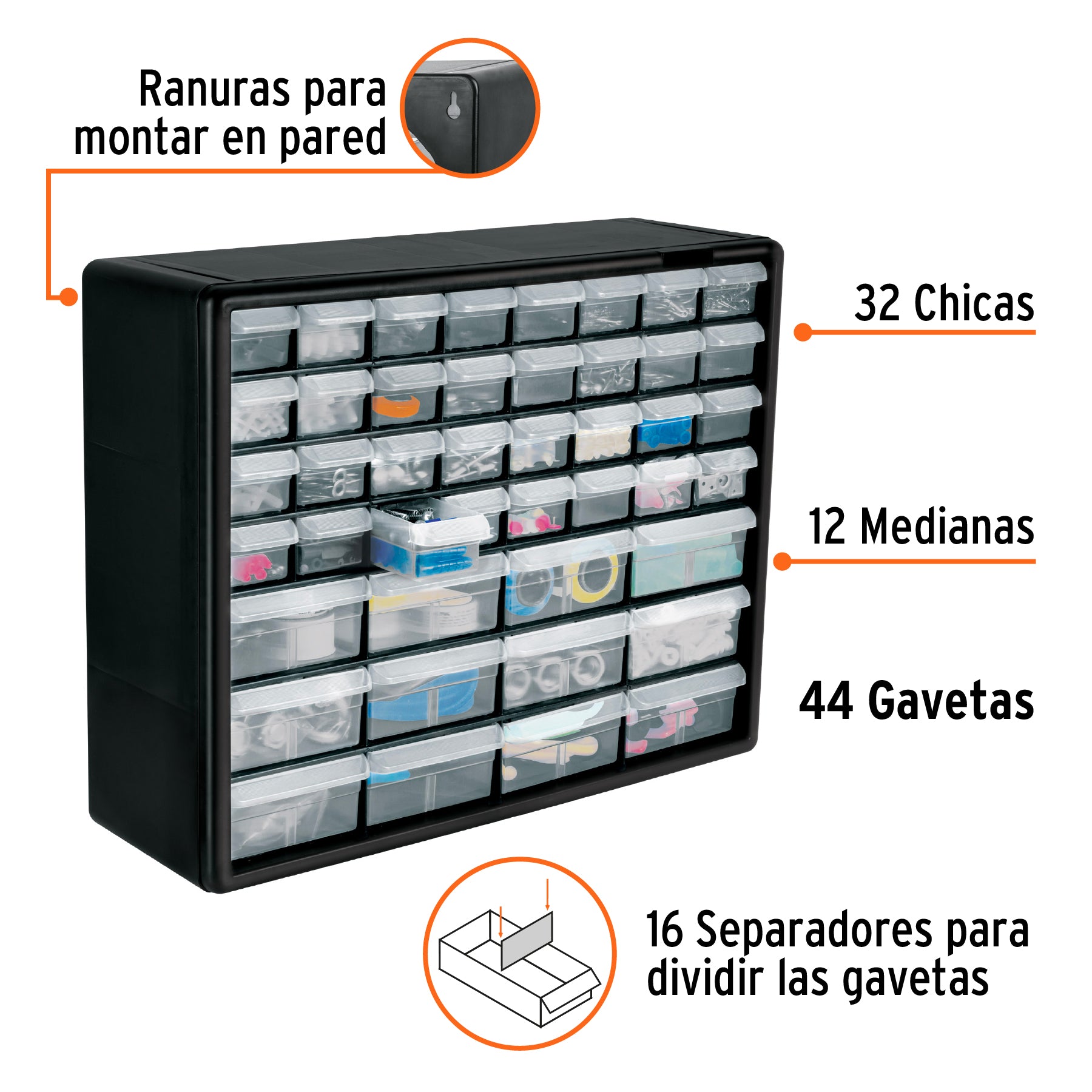Organizador con 44 gavetas, Truper cod: 102642