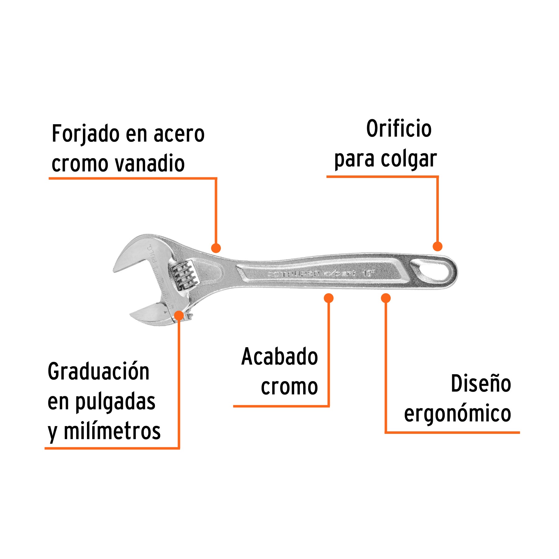 Llave francesa 12" profesional cromada, Expert 15508