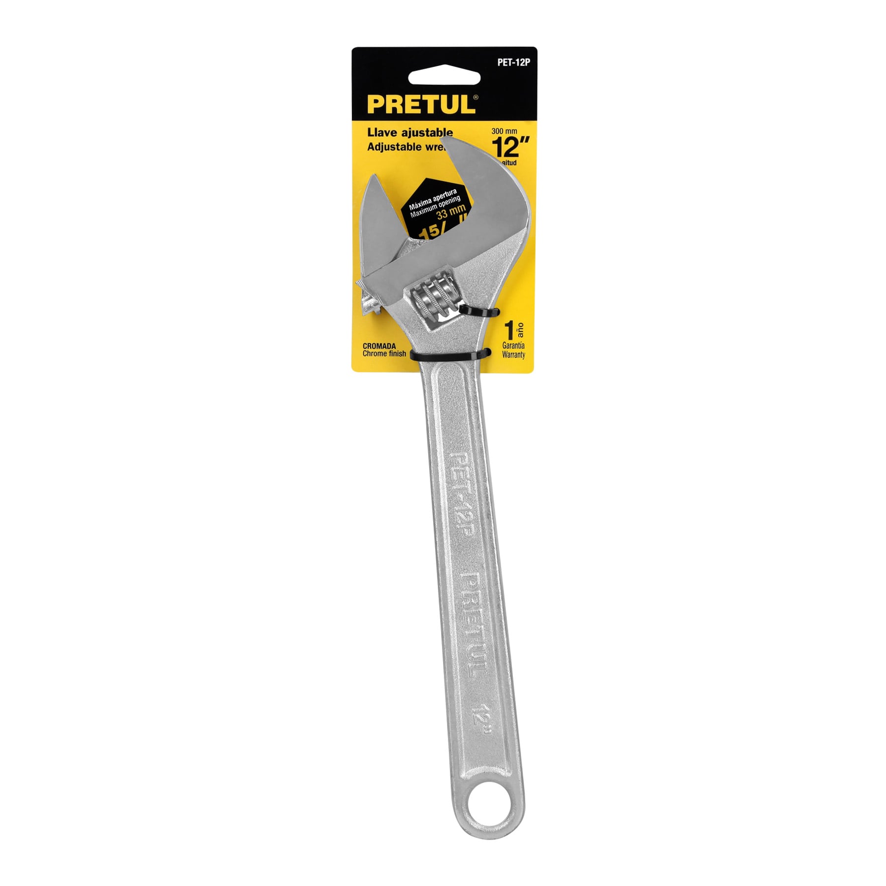 Llave ajustable (perico) 12" cromada, Pretul - 21817