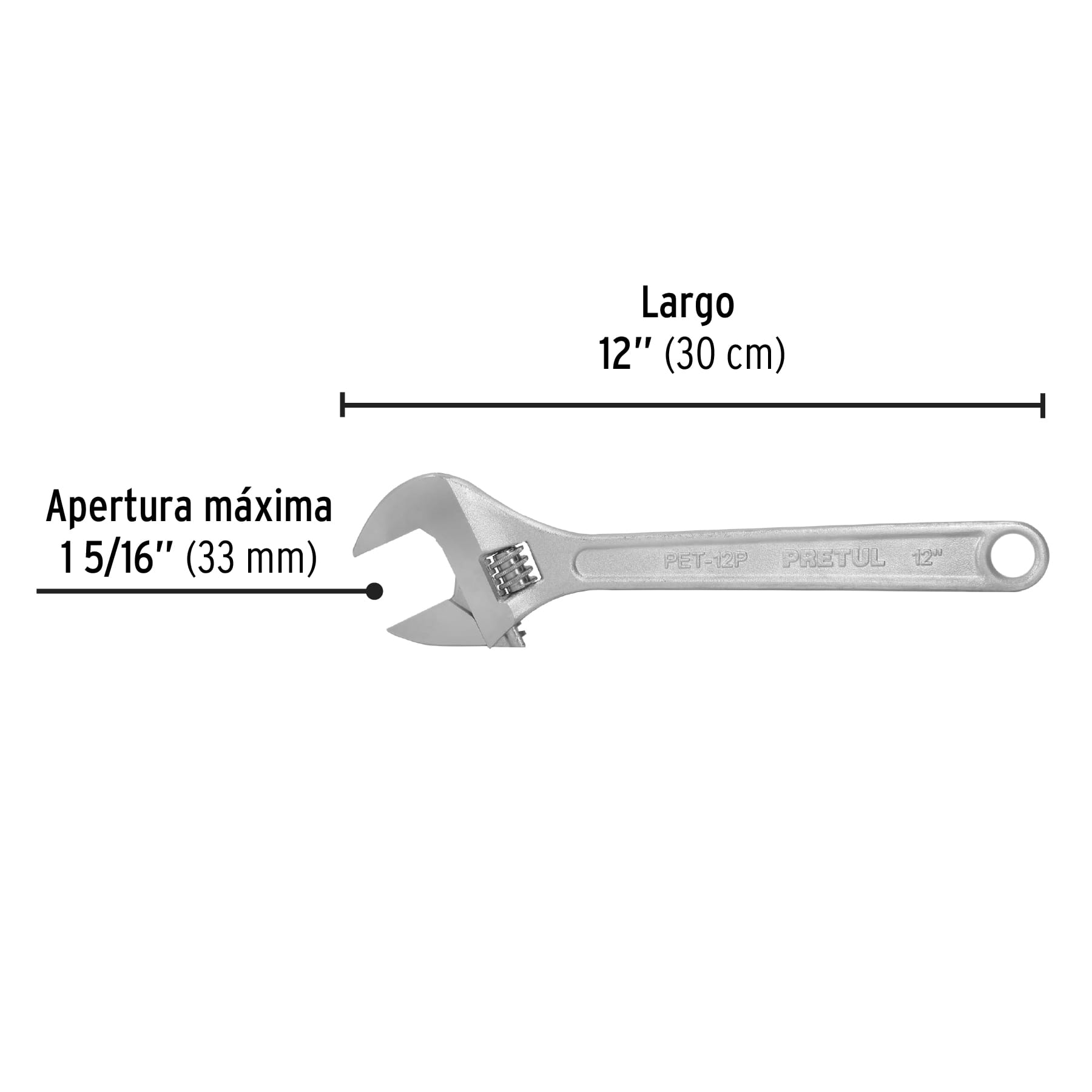 Llave ajustable (perico) 12" cromada, Pretul - 21817