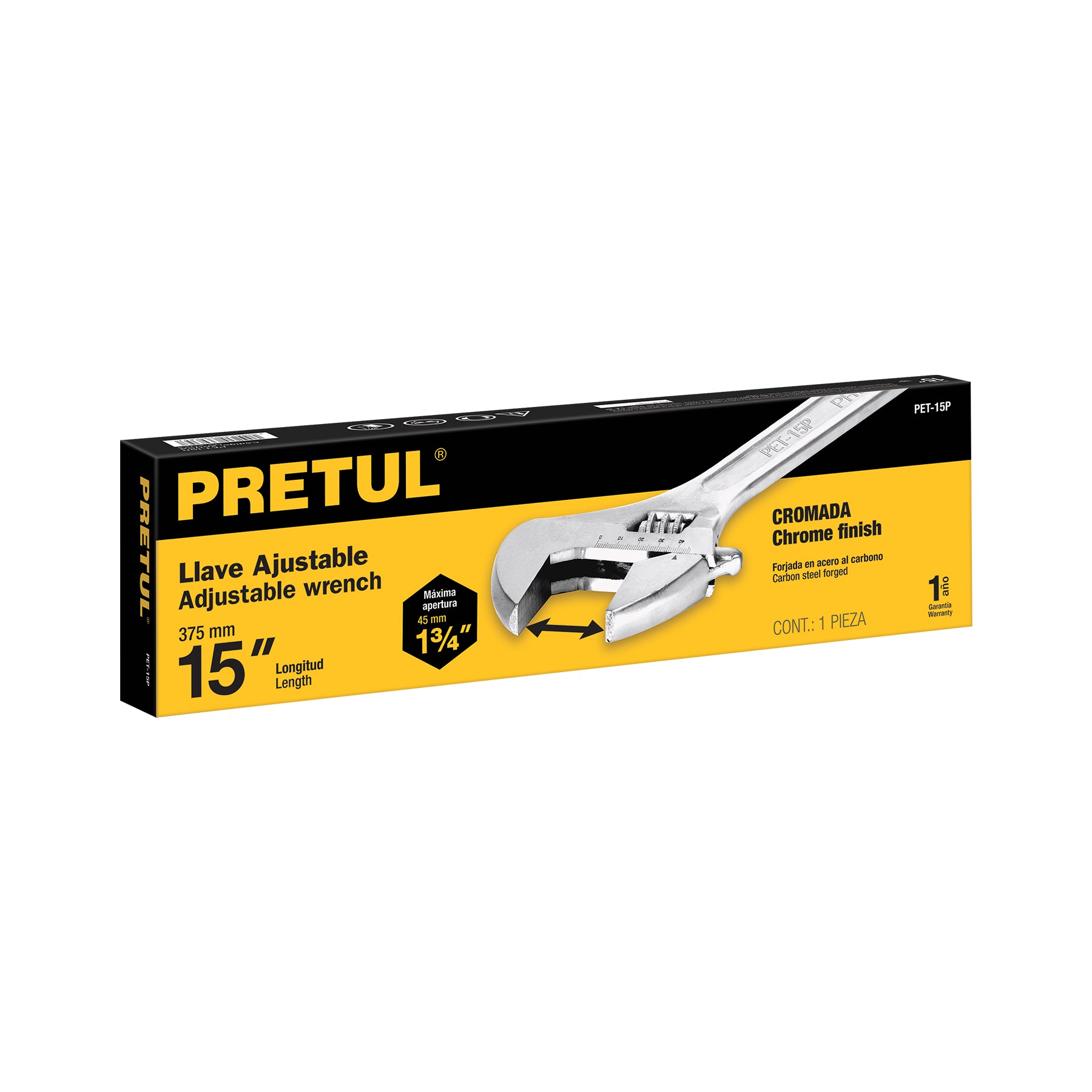 Llave ajustable (perico) 15" cromada, Pretul - 26054
