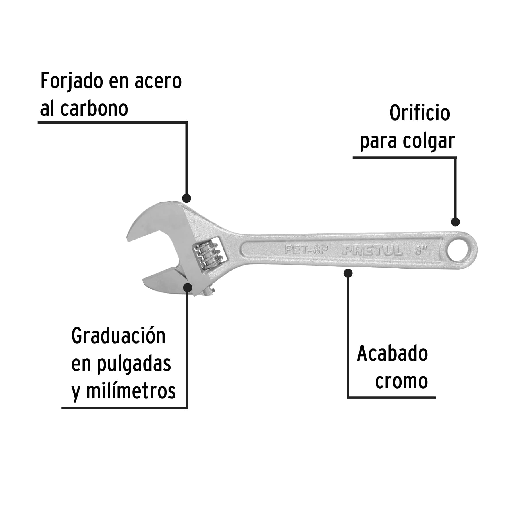 Llave francesa 8" cromada, Pretul - 21815