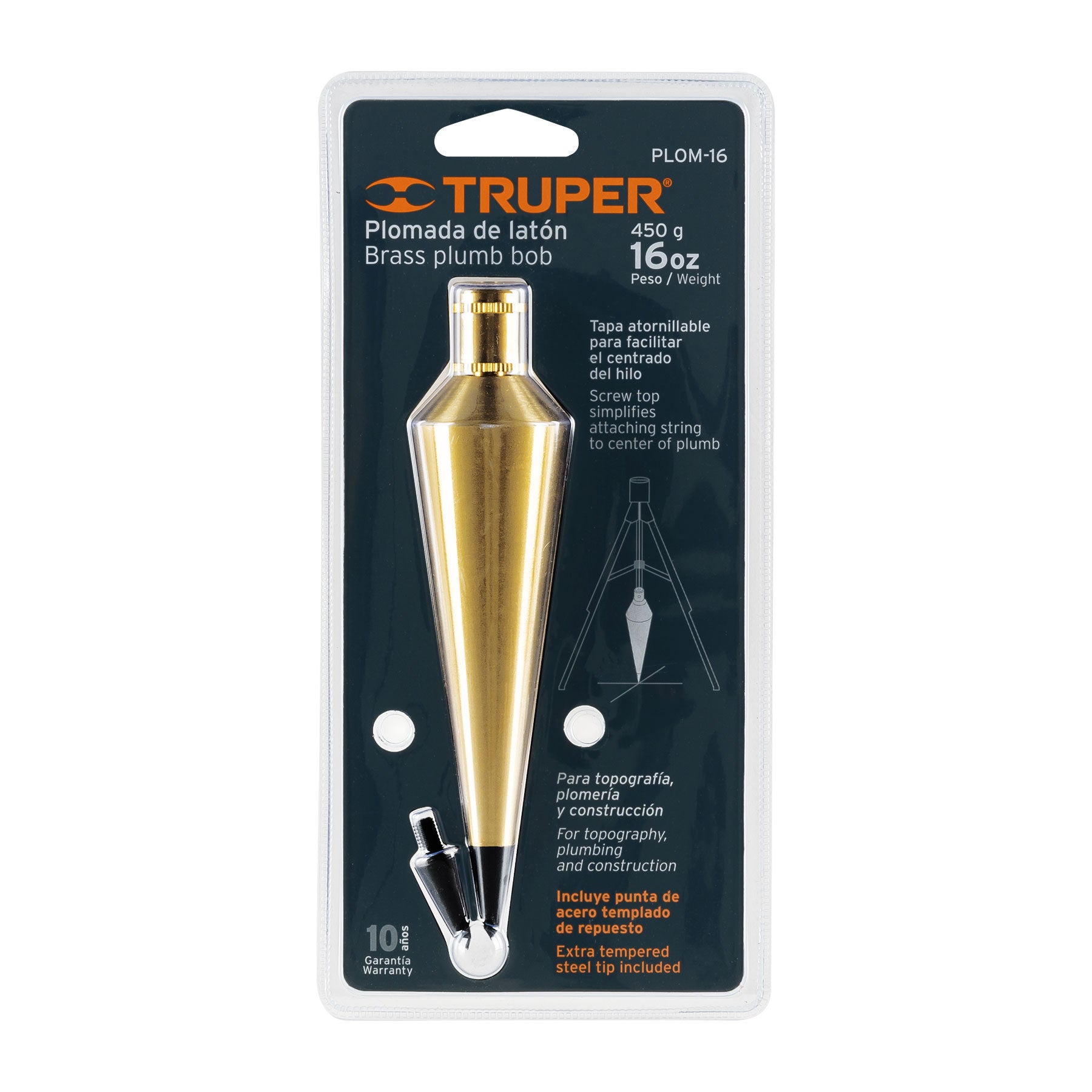 Plomada de latón 16 oz, Truper - 17072