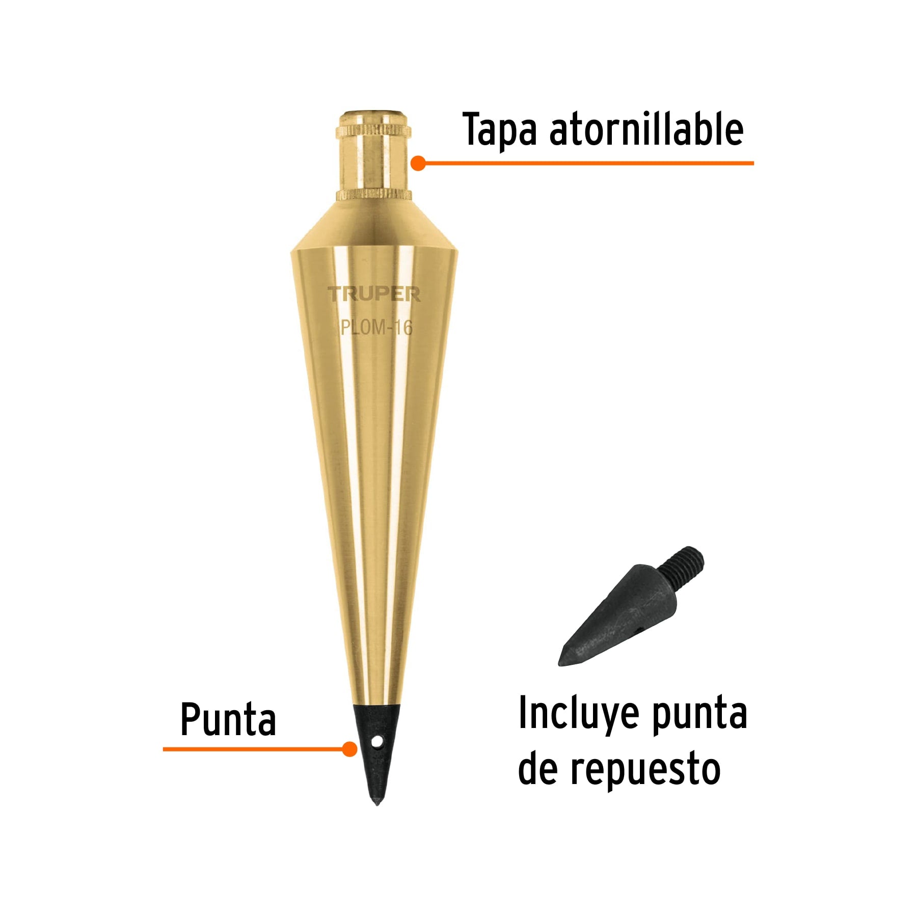 Plomada de latón 16 oz, Truper - 17072