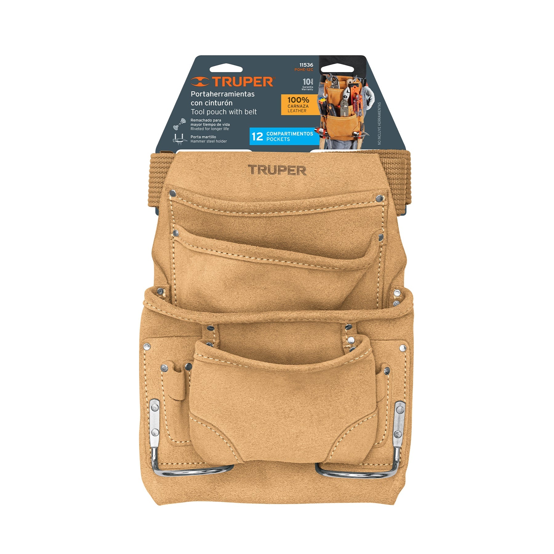 Porta herramientas de carnaza con 12 compartimentos, Truper - 11536