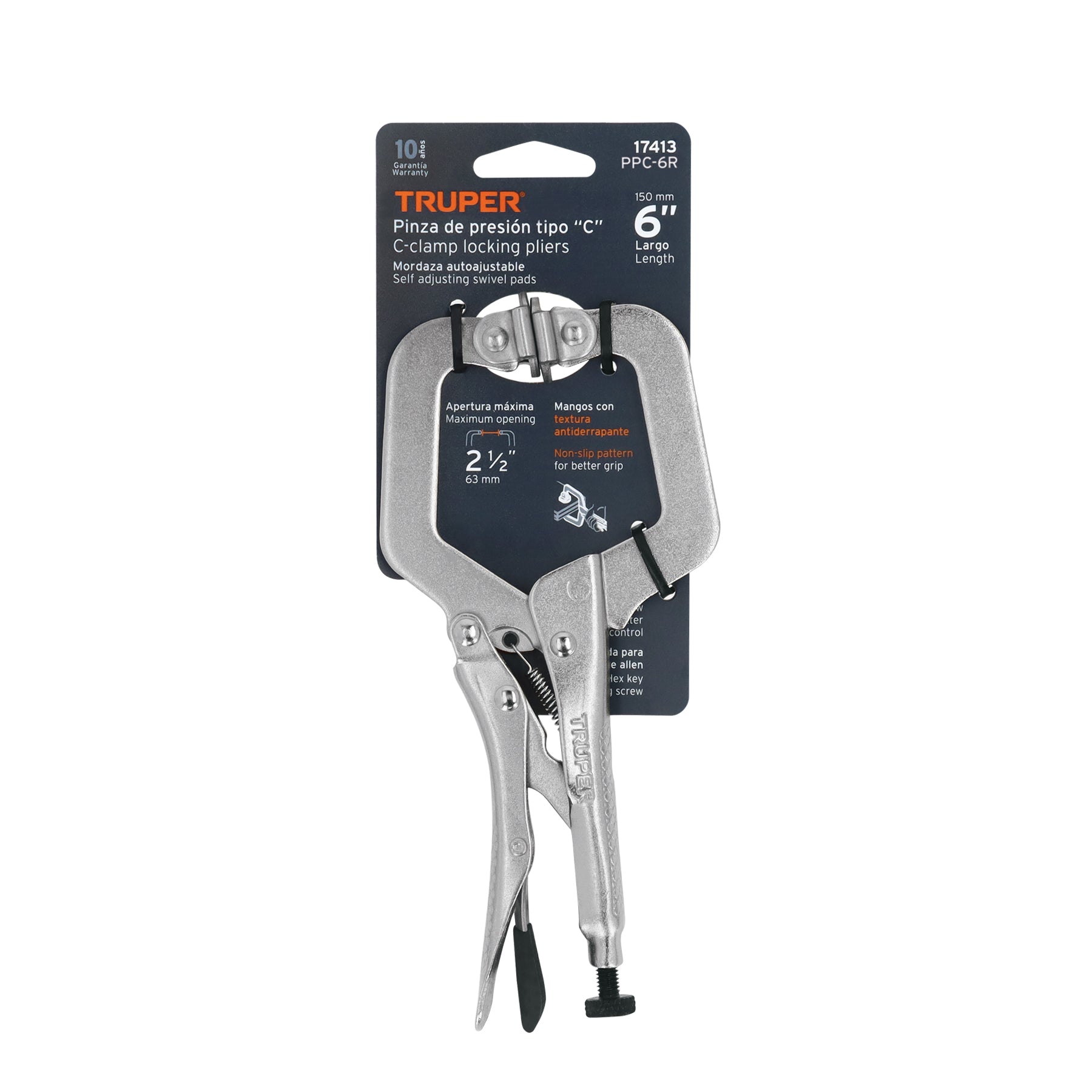 Pinza de presión 6" tipo "C" con mordaza autoajustable, Truper - 17413