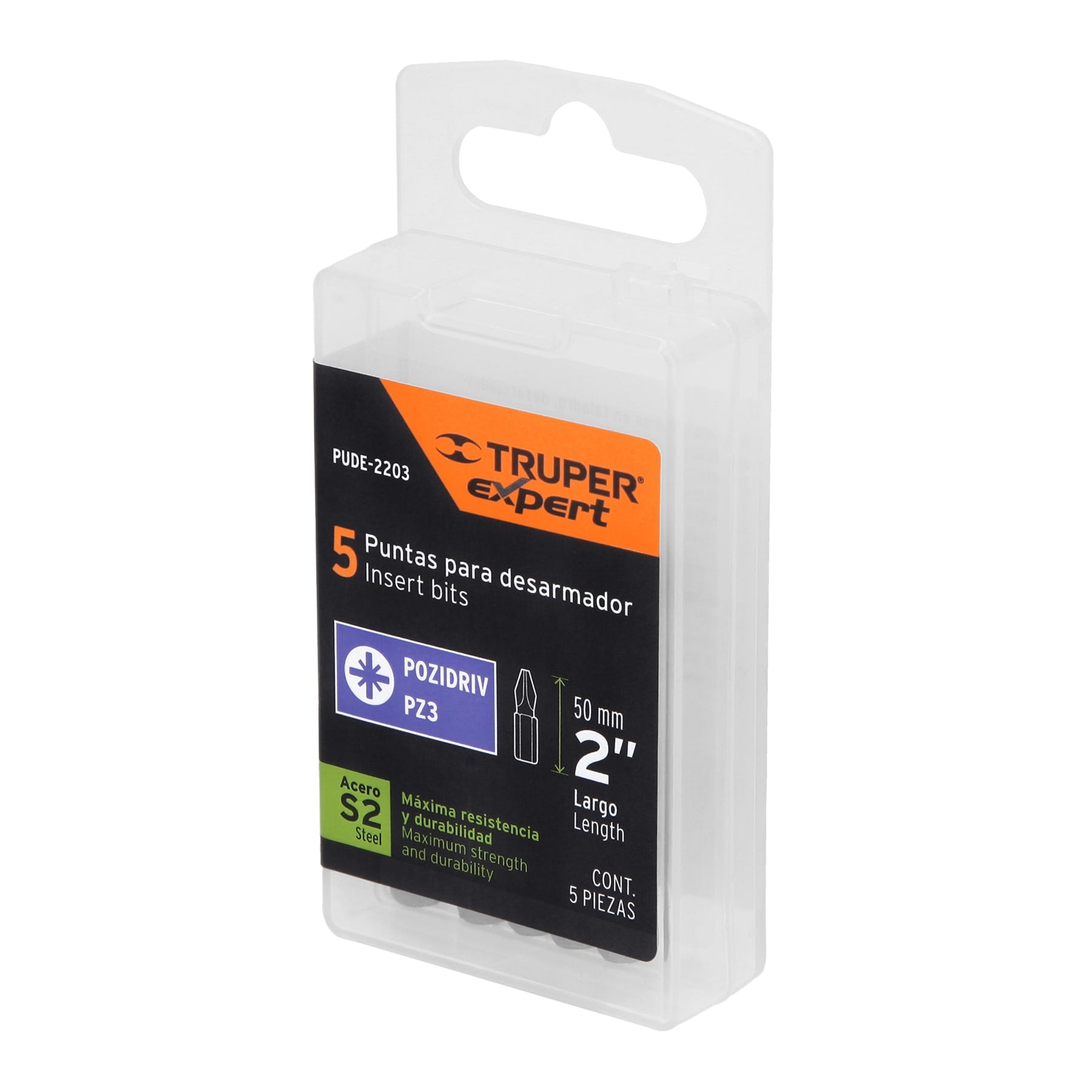 Estuche con 5 puntas pozidriv PZ3 largo 2", Truper Expert - 12164
