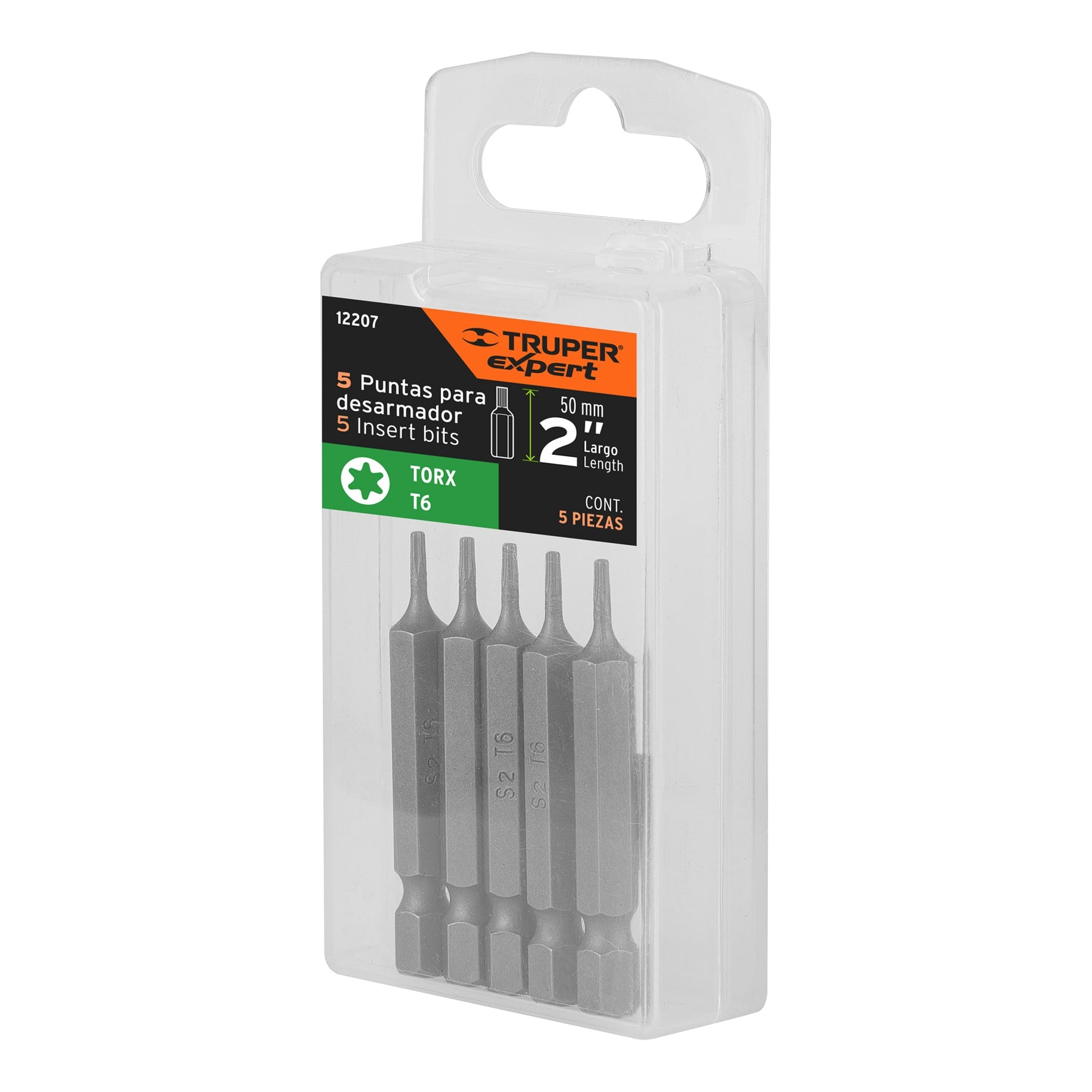 Estuche con 5 puntas torx T6 largo 2", Truper - 12207