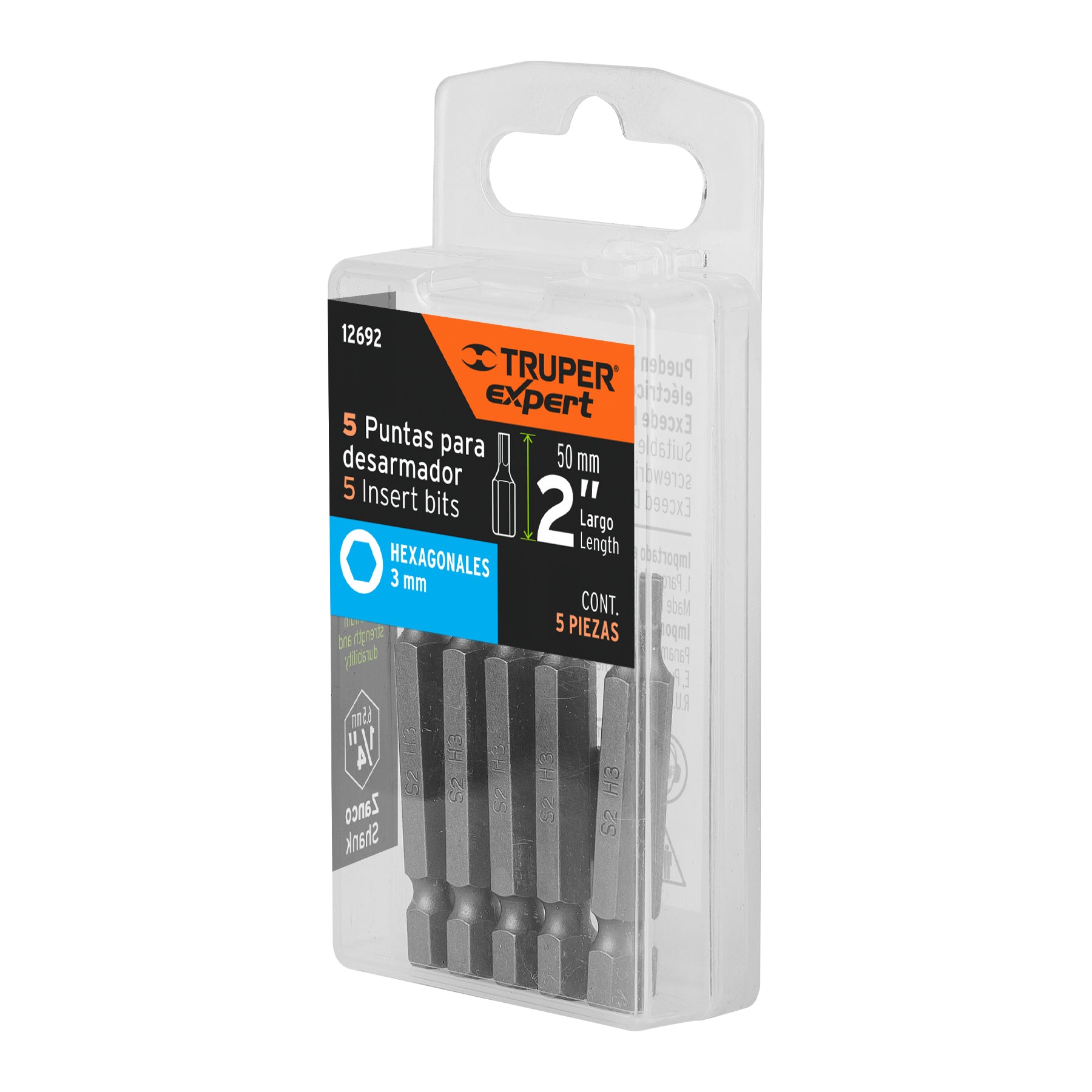 Estuche con 5 puntas hexagonales de 3 mm largo 2", Truper - 12692