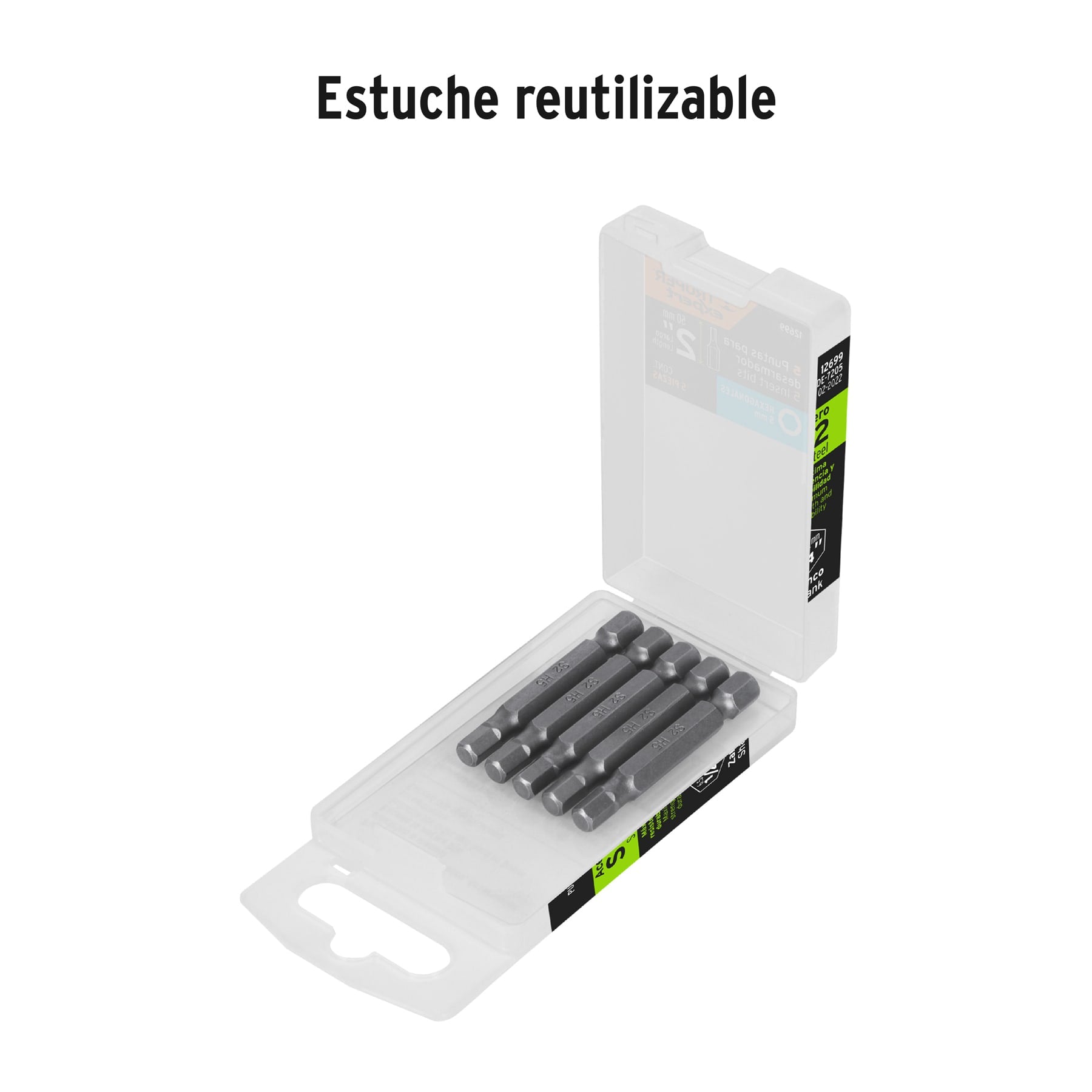 Estuche con 5 puntas hexagonales de 5 mm largo 2", Truper - 12699