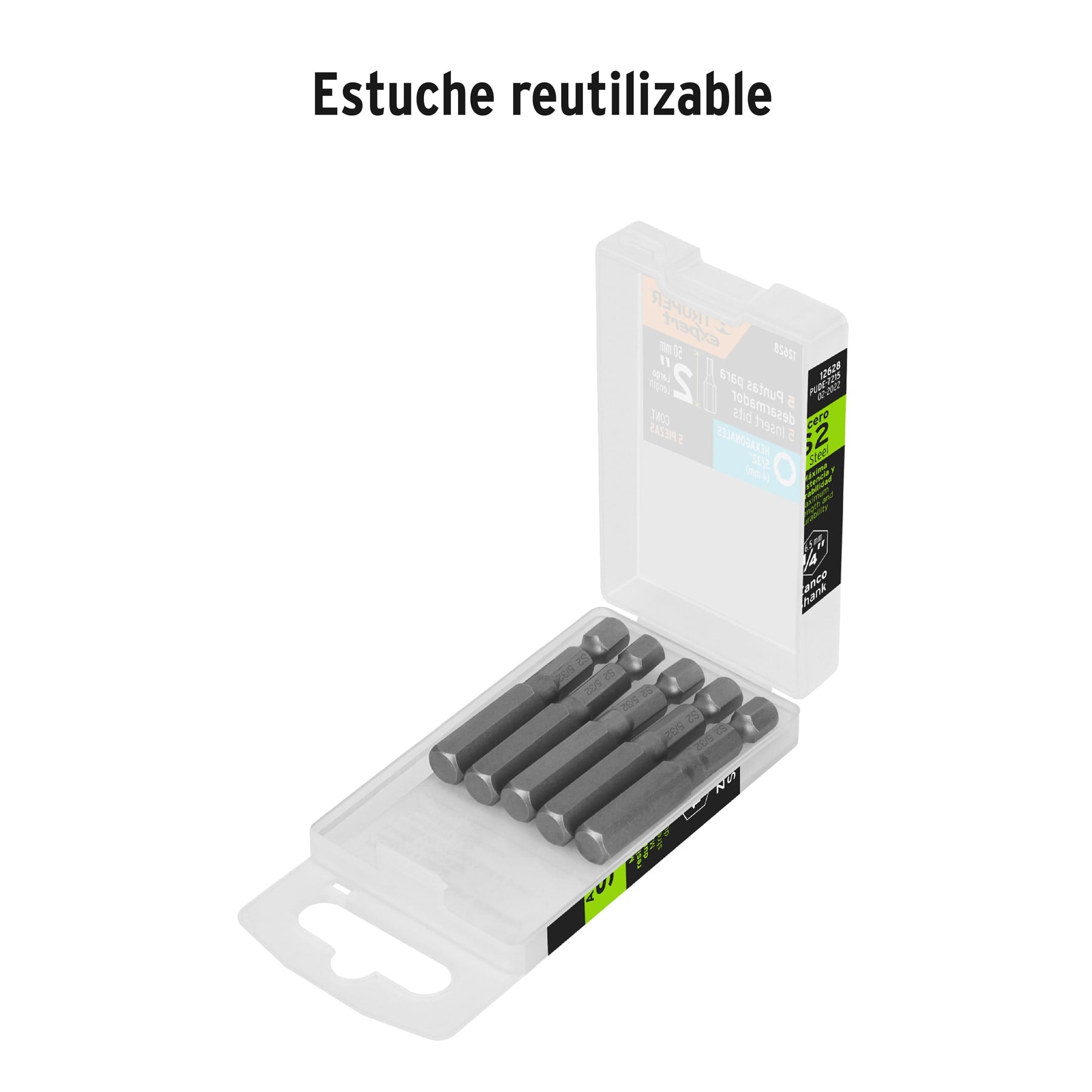 Estuche con 5 puntas hexagonales de 5/32mm largo 2", Expert - 12628