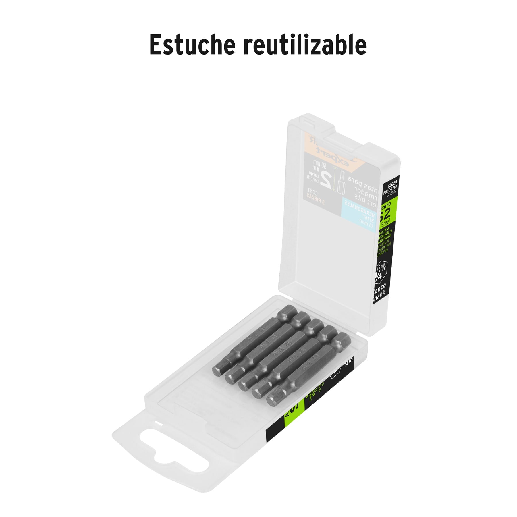 Estuche con 5 puntas hexagonales de 3/16mm largo 2", Truper - 12629