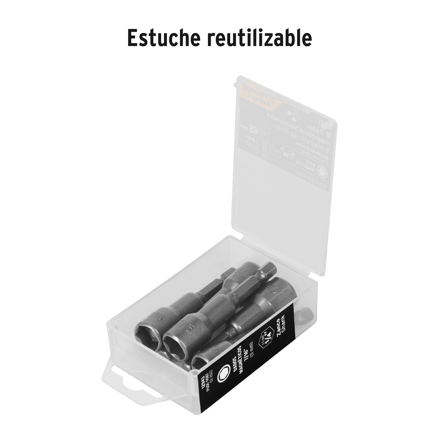 Estuche con 5 dados magnéticos de 7/16" largo 2-1/2", Expert - 12943