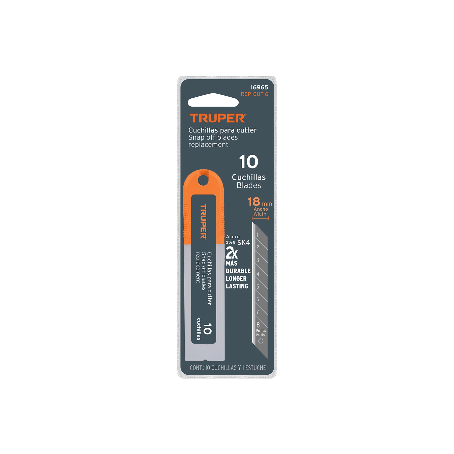 Estuche con 10 cuchillas SK4 de 18 mm para cutter, Truper - 16965