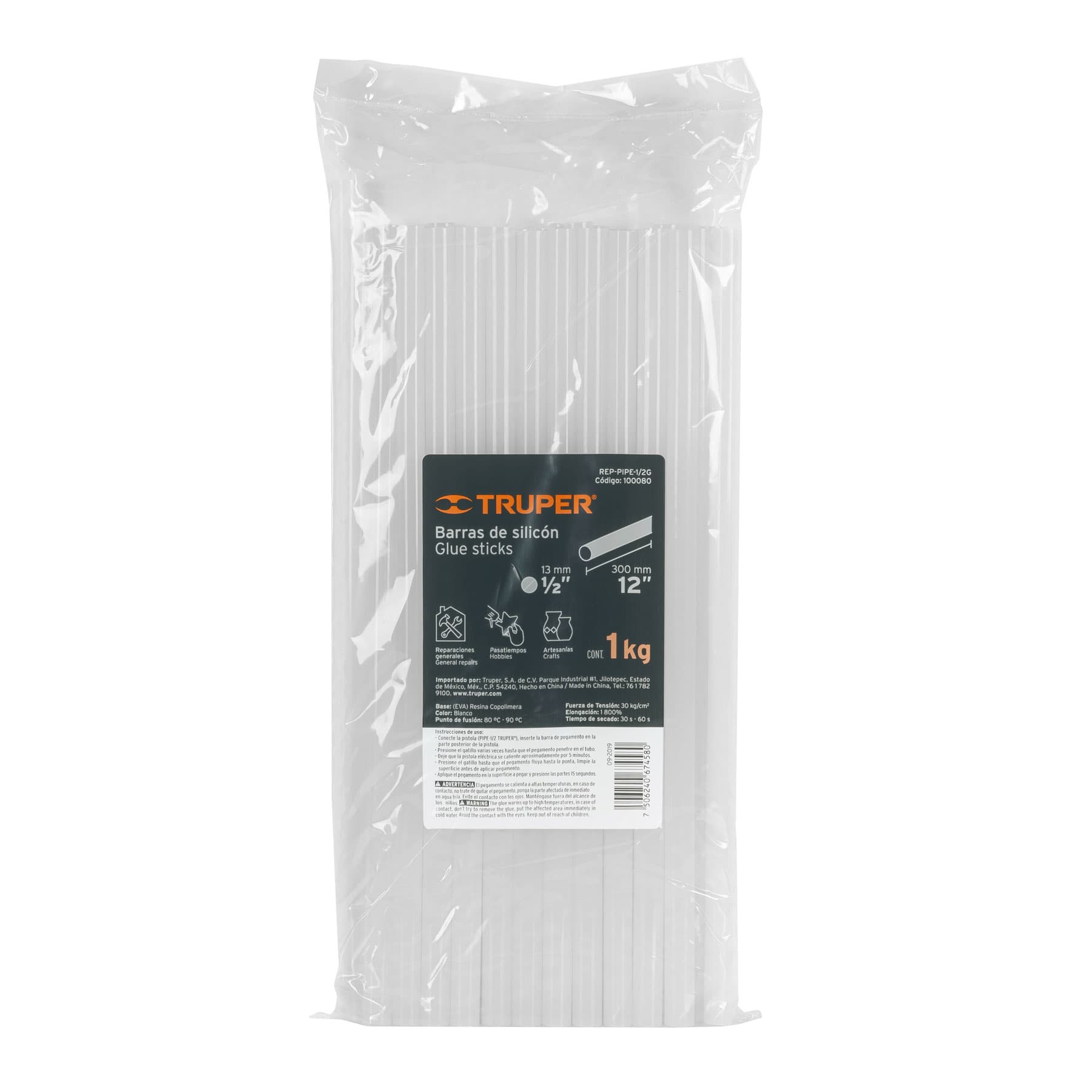 Bolsa con 1 kg de barras de silicona de repuesto 1/2 x 30 cm - 100080