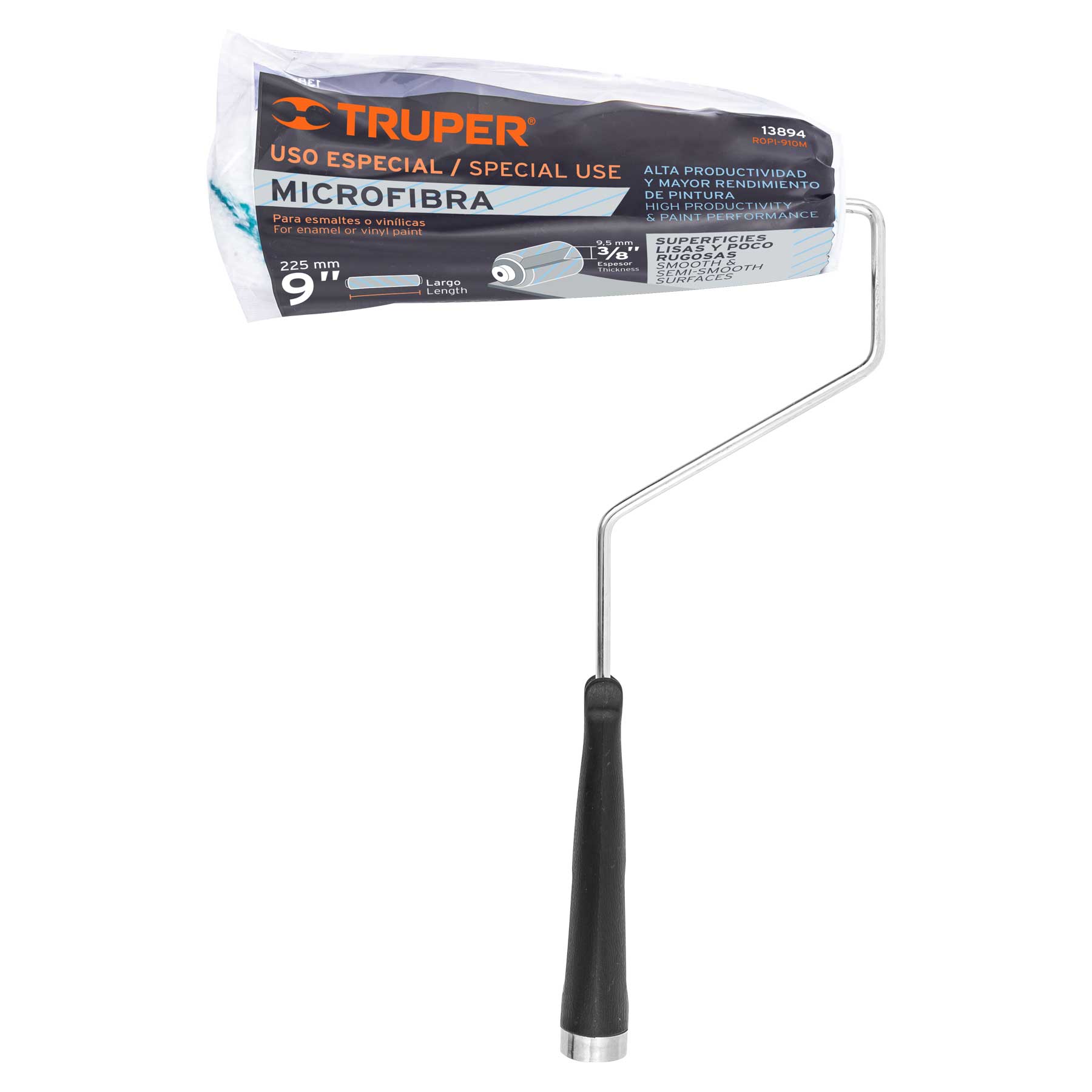 Rodillo para pintar 9" x 3/8" microfibra, sup. poco rugosas, Truper 13894