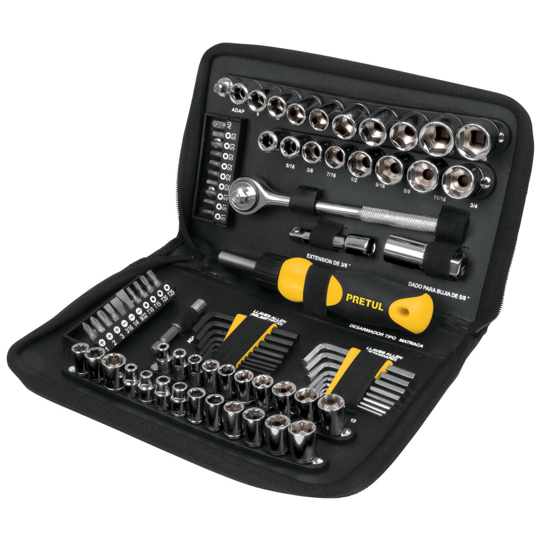 Juego de 83 herramientas 1/4" y 3/8" para mecánico, Pretul - 22984