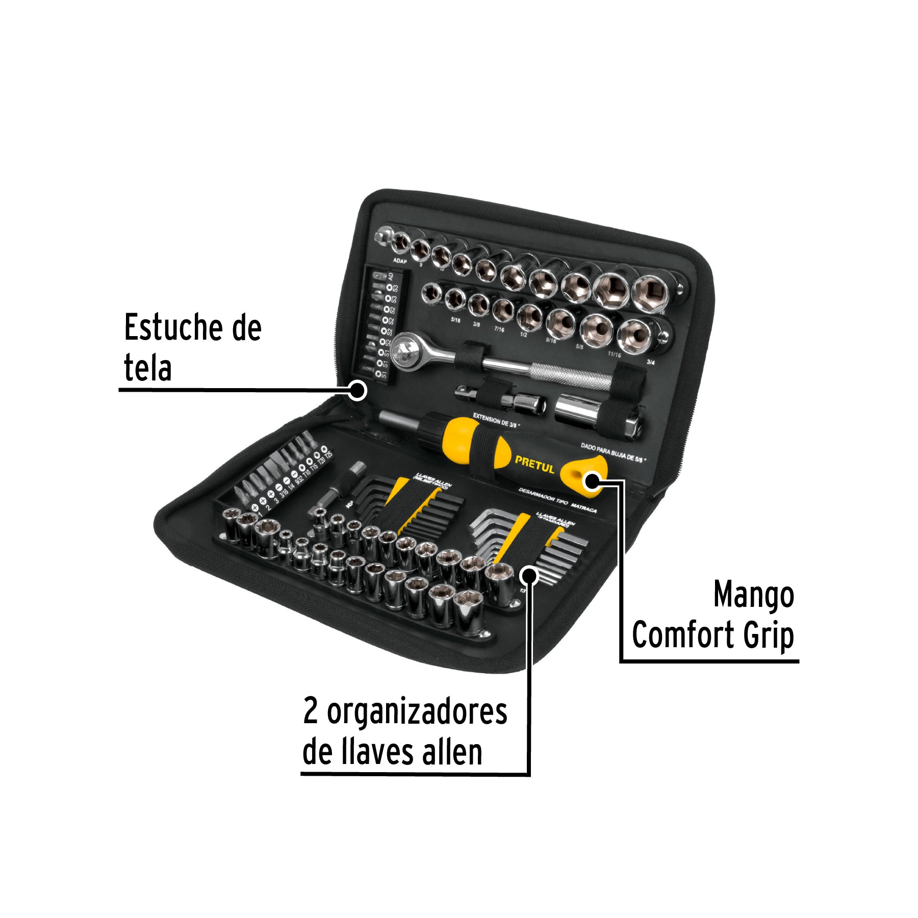 Juego de 83 herramientas 1/4" y 3/8" para mecánico, Pretul - 22984
