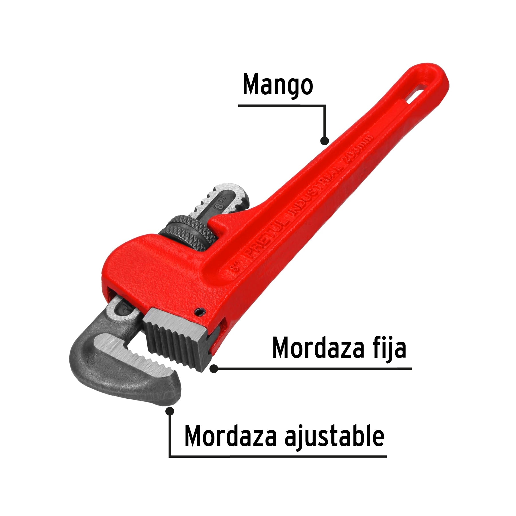 Llave stilson 8" cuerpo de hierro maleable, Pretul - 22010