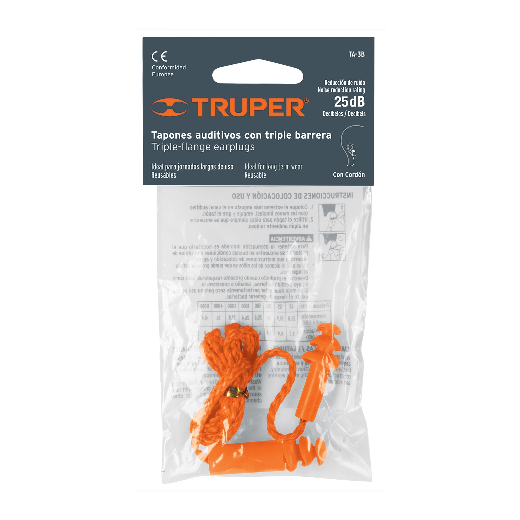 Tapón auditivo reutilizable triple barrera con cordón Truper - 14225