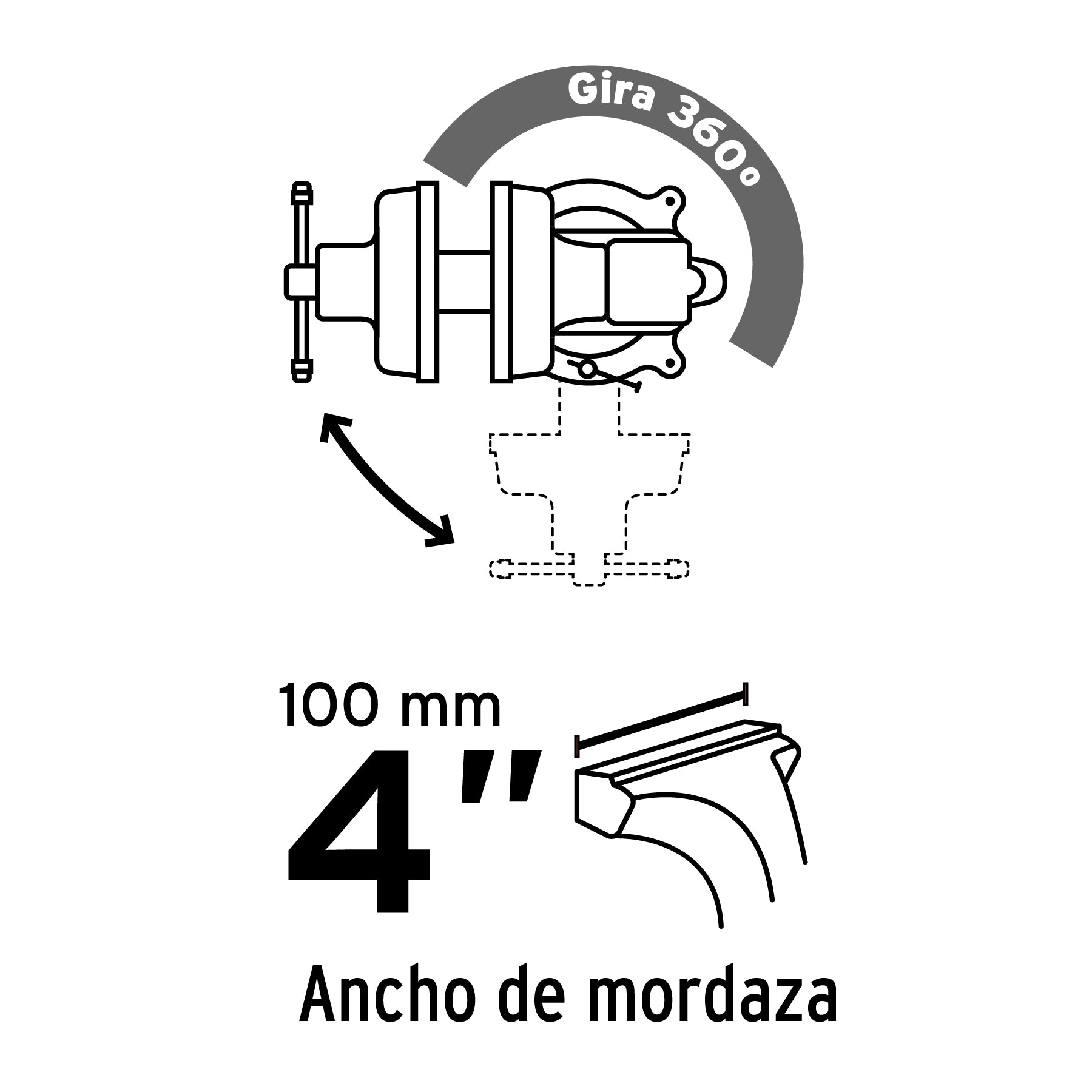 Tornillo de banco 4" de hierro gris, Pretul - 26039