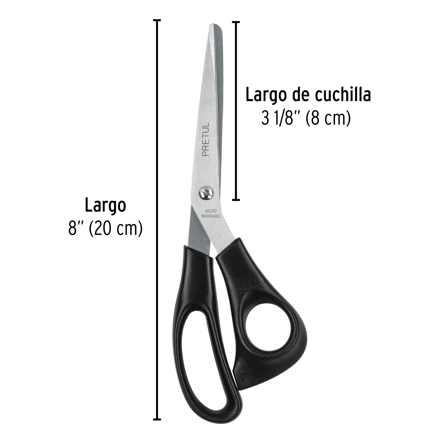 Tijera 8" de acero inoxidable para casa y oficina, Pretul - 23185