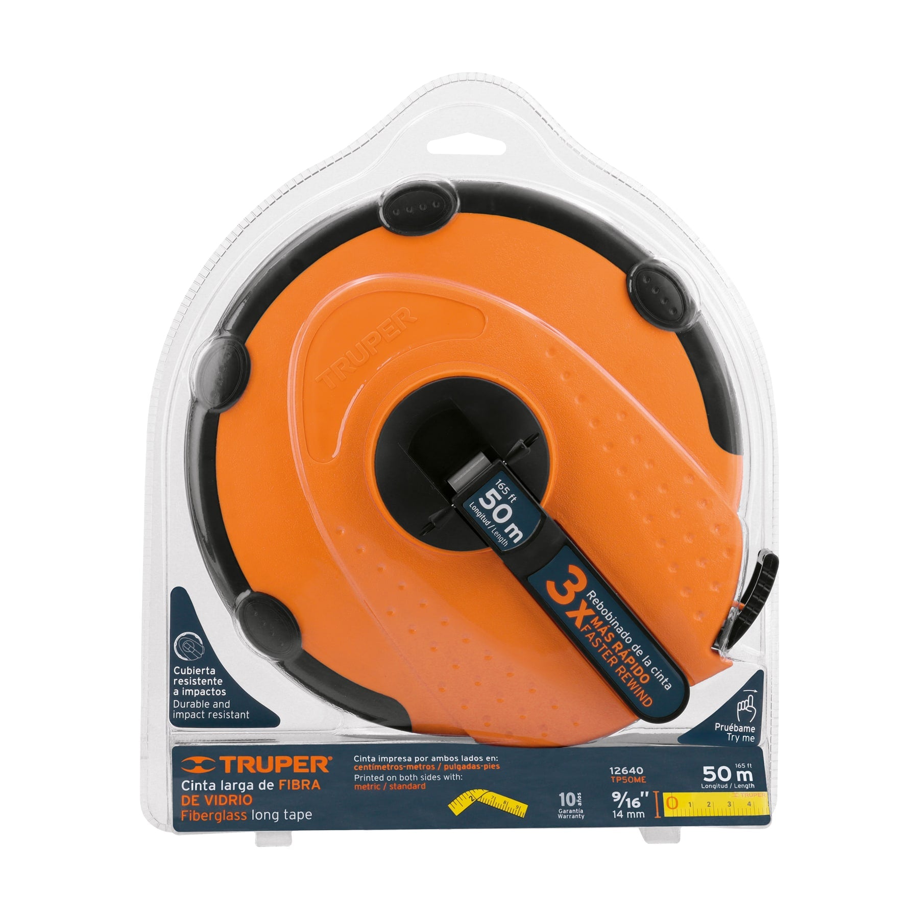Cinta métrica larga 50m fibra de vidrio, carcasa plástica Truper - 12640