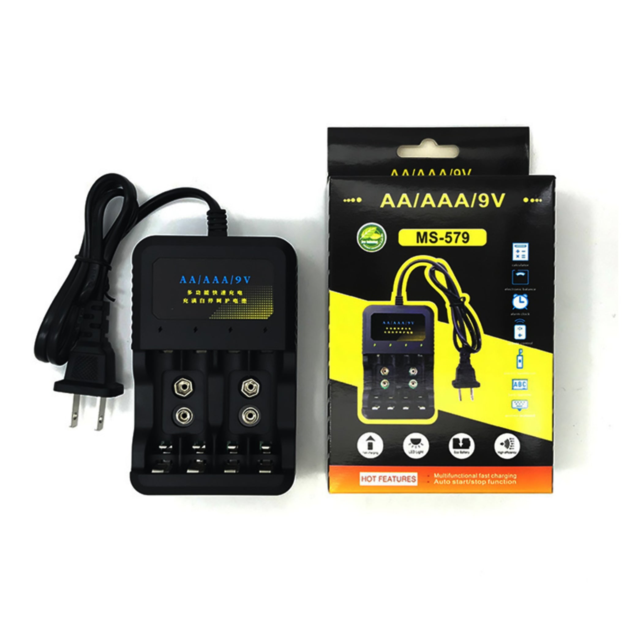 Cargador de Pilas y Bateria Portátil AA/AAA/9V con Pantalla MS-579