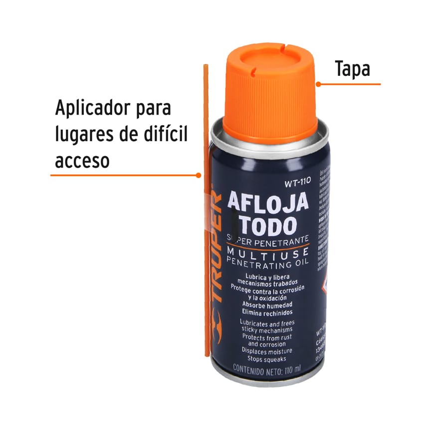 Aflojatodo aceite multiusos en aerosol, 110ml (4oz), Truper - 13468