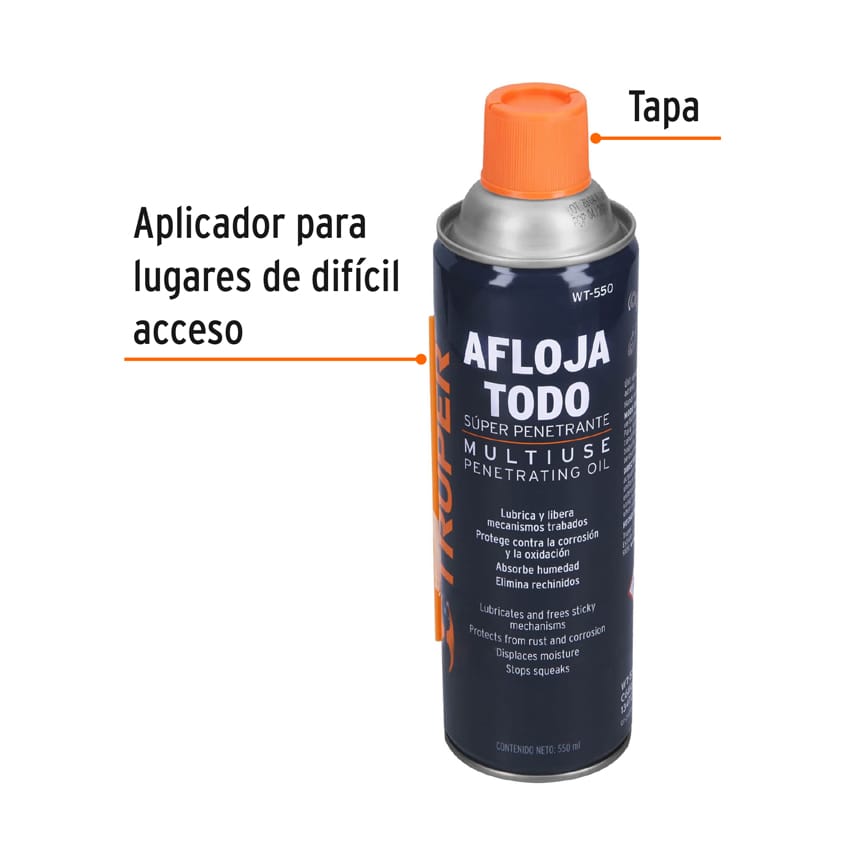 Aflojatodo Aceite multiusos en aerosol, 550ml (19oz), Truper - 13472