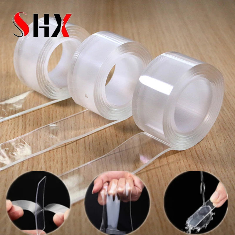 Cinta adhesiva transparente de doble cara, adhesivo fuerte, extraíble , lavable. 10mm x 1 metro