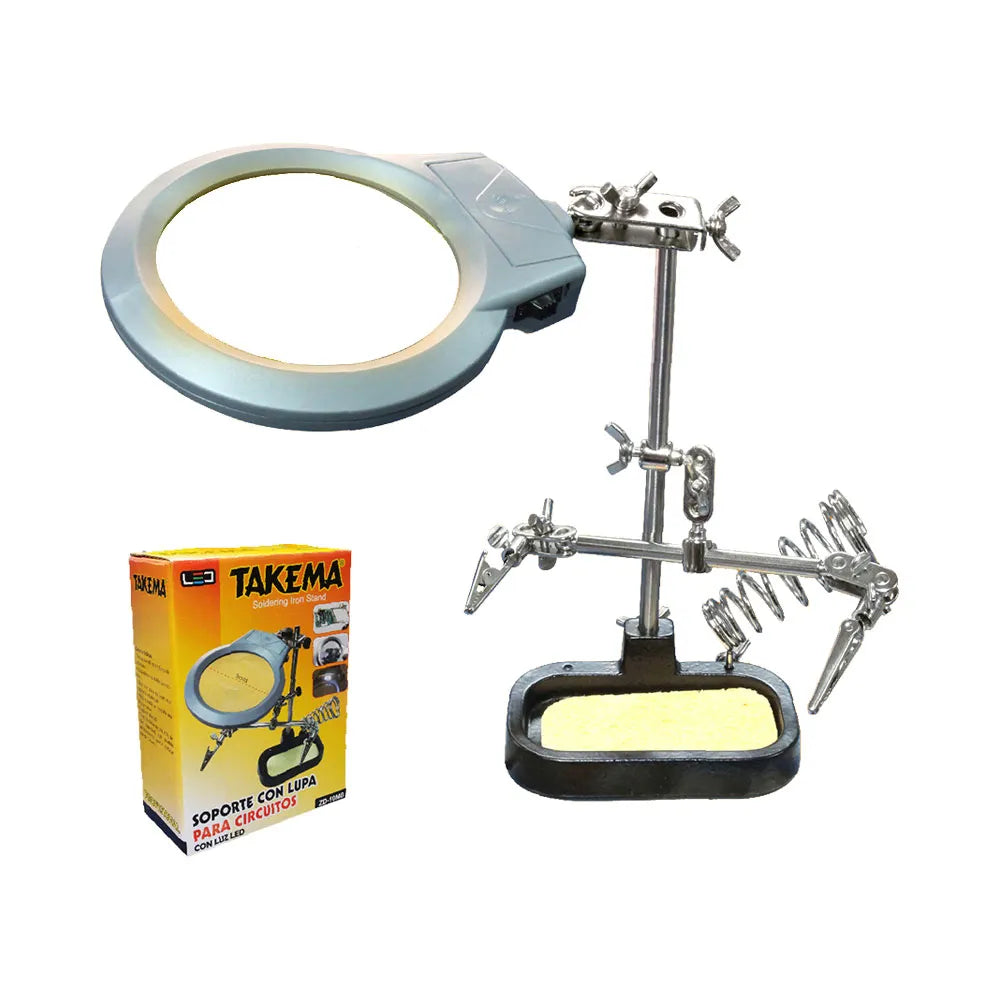 Soporte Para Cautin con Lupa 2 luz led y sujetador ZD-10MB Takema