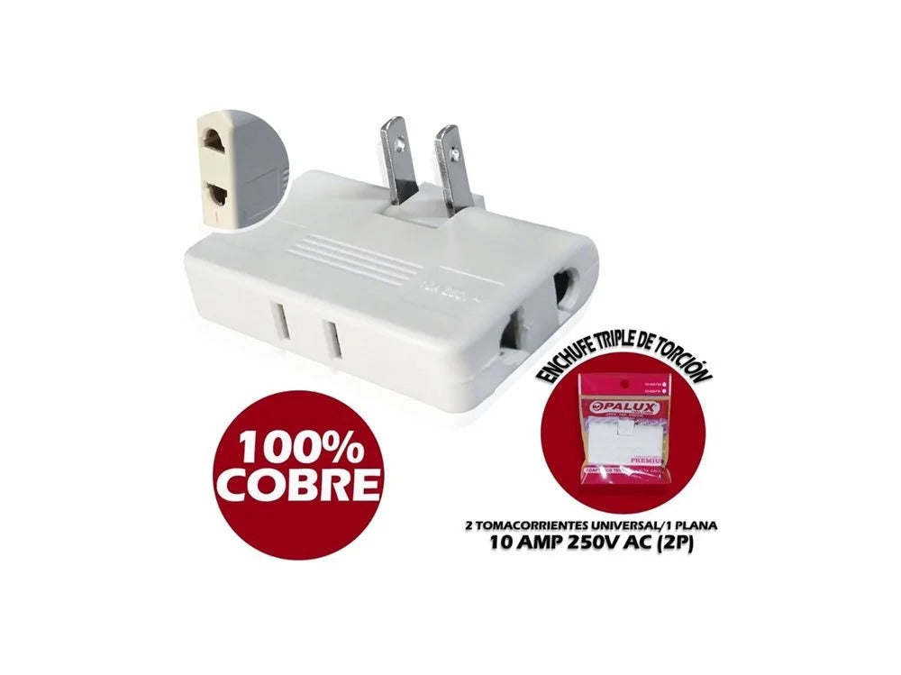 Adaptador Enchufe Triple Giratorio XD-608-FW OPALUX
