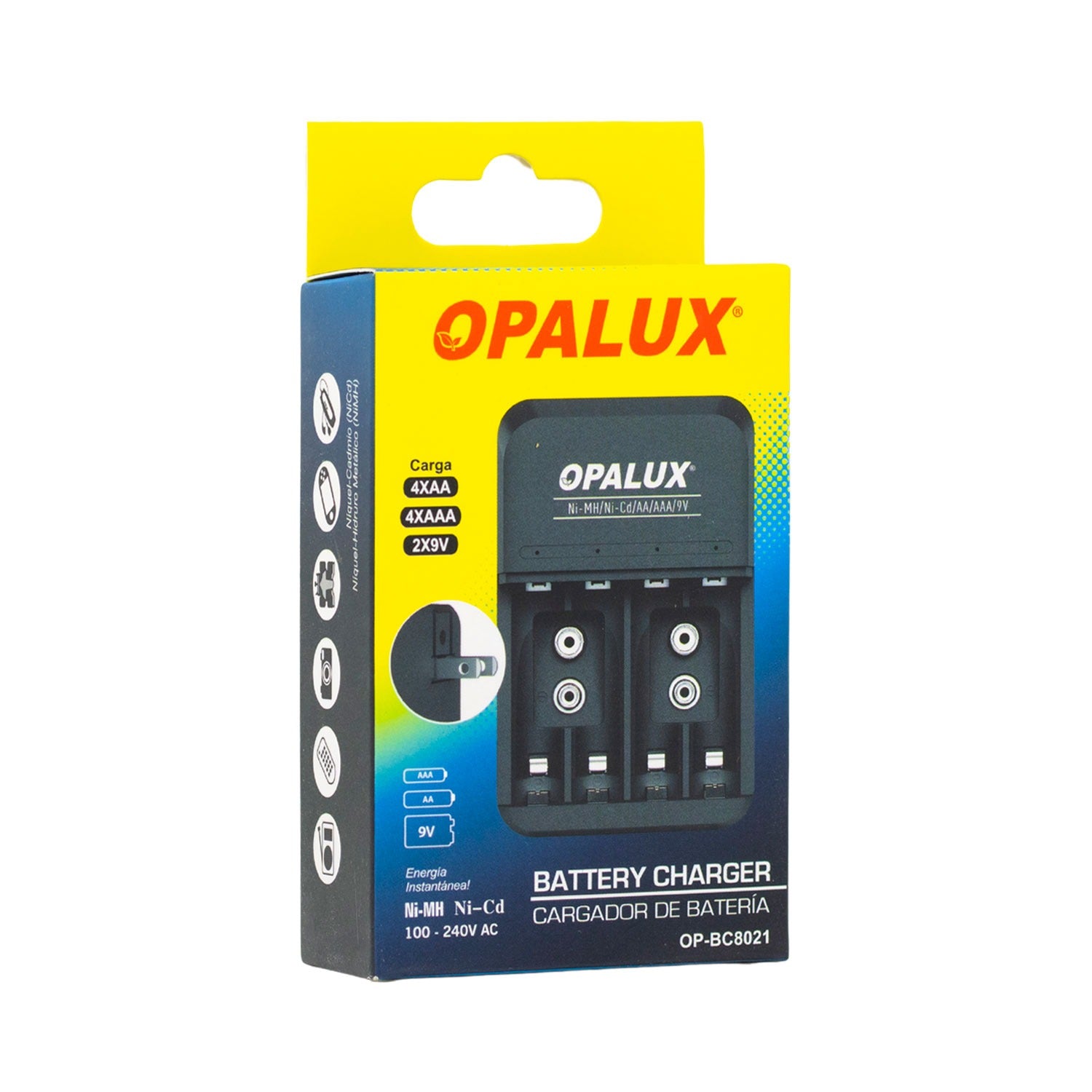 Cargador de Pilas AA/AAA/9V OPALUX OP-BC8021